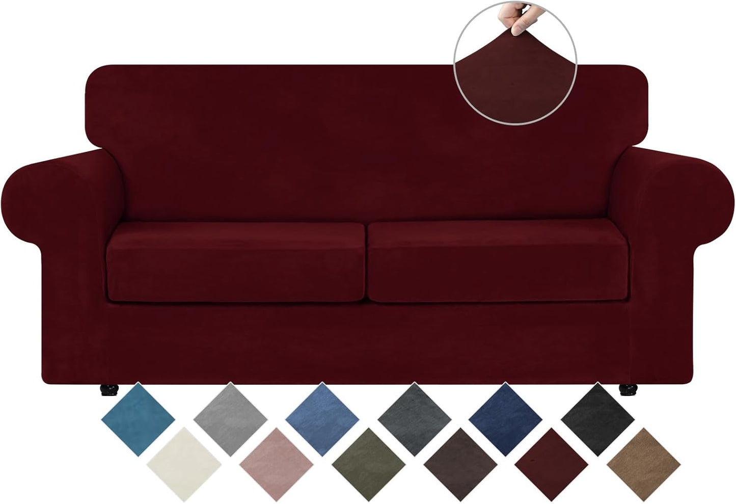 WEERRW Velvet Couch Covers for 2 Cushion Couch Sofa - High Stretch Luxury Velvet Plush 3 Pieces Sofa Slipcovers with Elastic Bottom, Furniture Protector for Pets, Machine Washable, Ivory, Medium