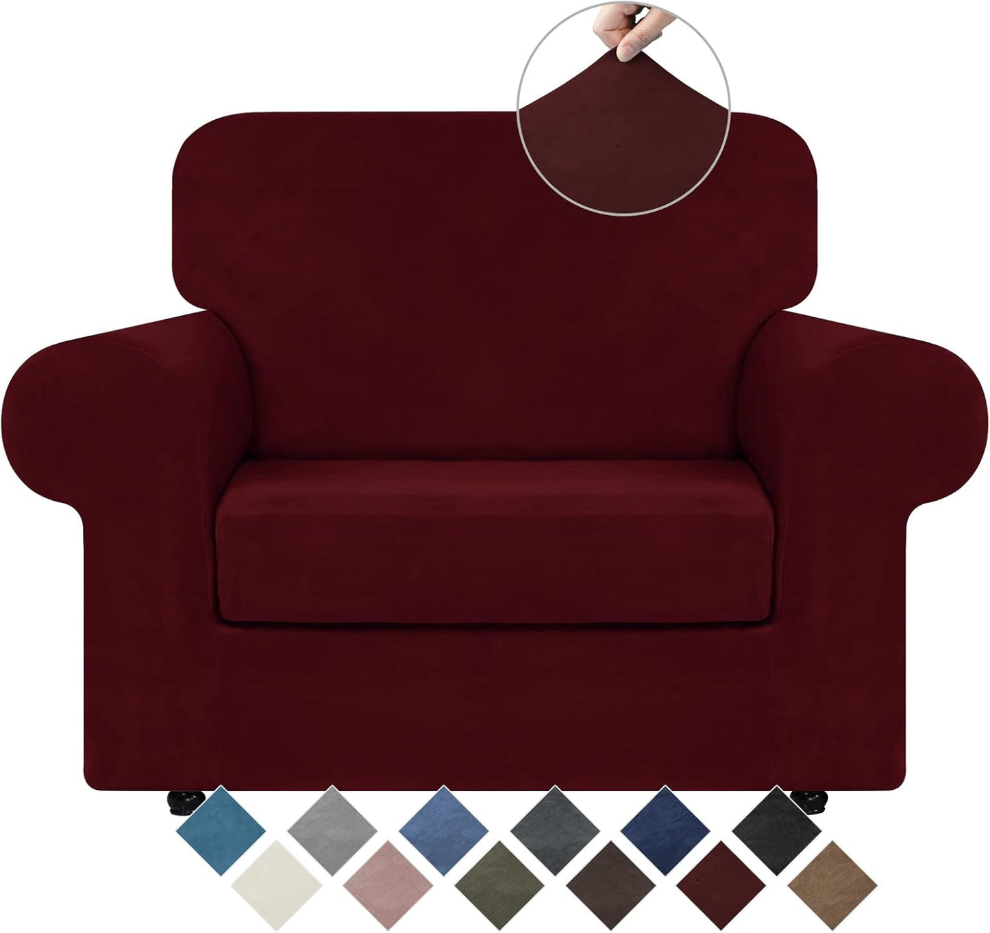 WEERRW Velvet Couch Covers for 2 Cushion Couch Sofa - High Stretch Luxury Velvet Plush 3 Pieces Sofa Slipcovers with Elastic Bottom, Furniture Protector for Pets, Machine Washable, Ivory, Medium