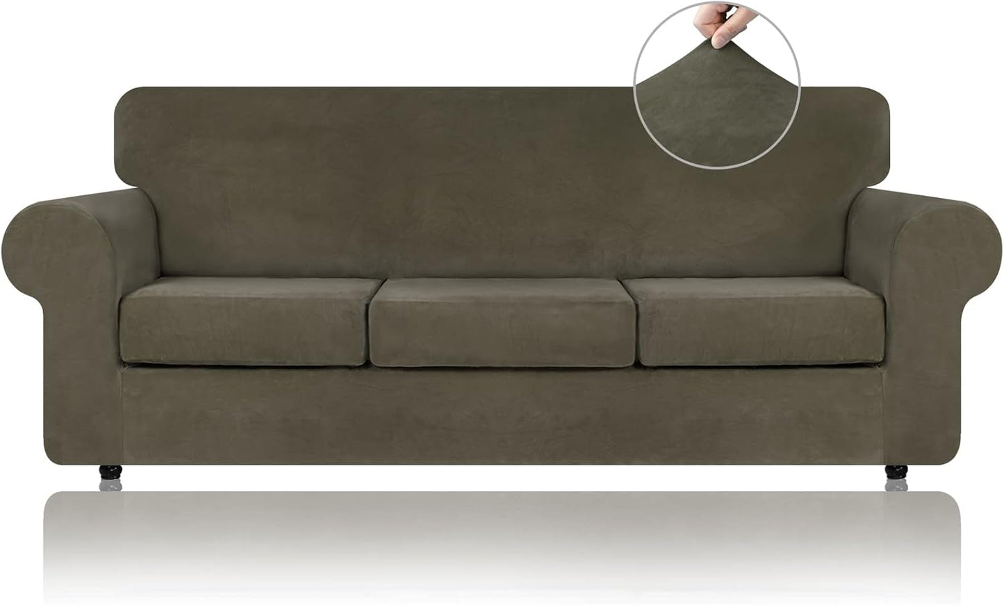 WEERRW Velvet Couch Covers for 2 Cushion Couch Sofa - High Stretch Luxury Velvet Plush 3 Pieces Sofa Slipcovers with Elastic Bottom, Furniture Protector for Pets, Machine Washable, Ivory, Medium