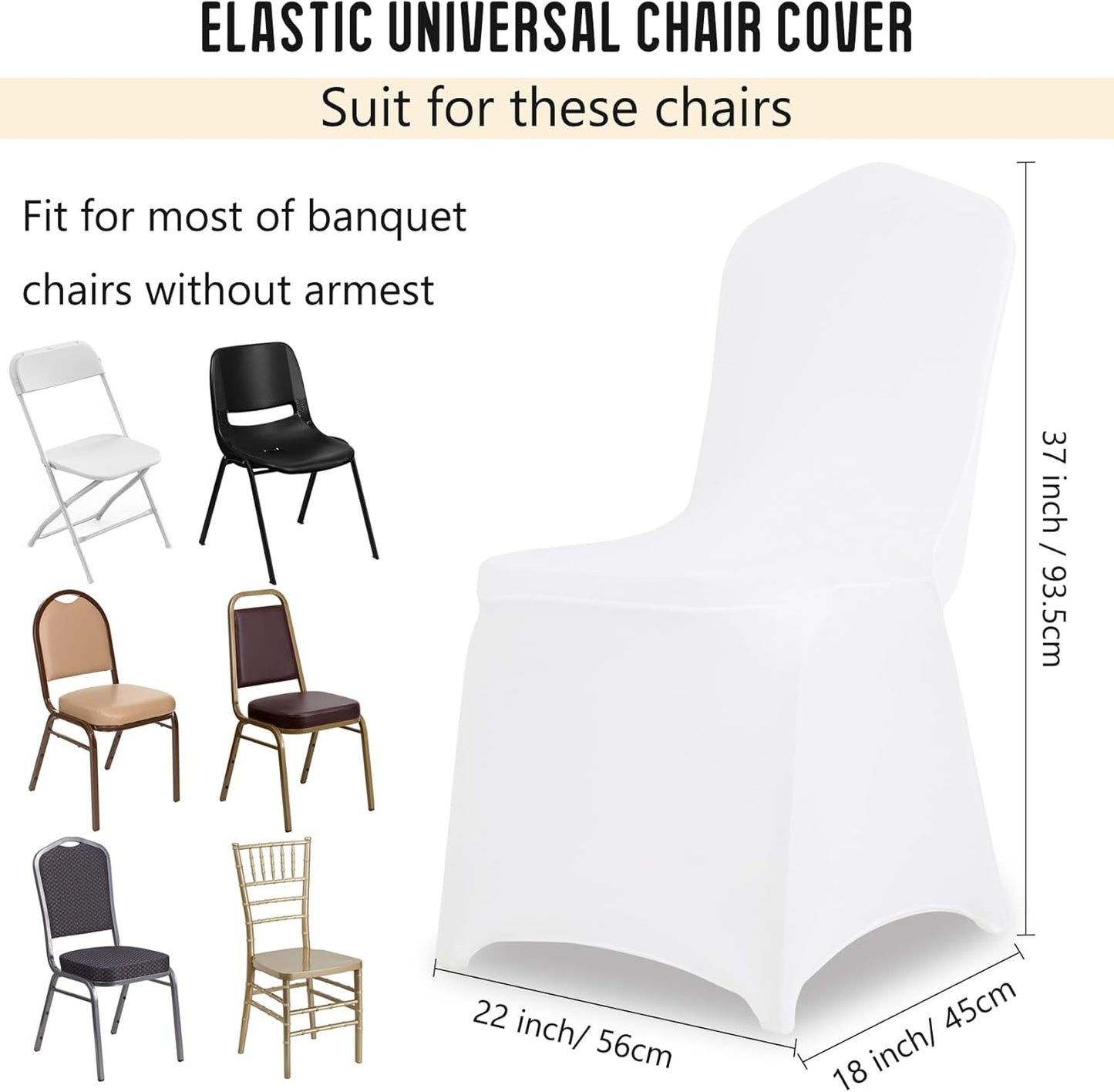 12 Pack White Stretch Polyester Spandex Chair Covers Universal Washable Removable Chair Slipcovers Protector for Wedding Banquet Events Party Dining Decoration