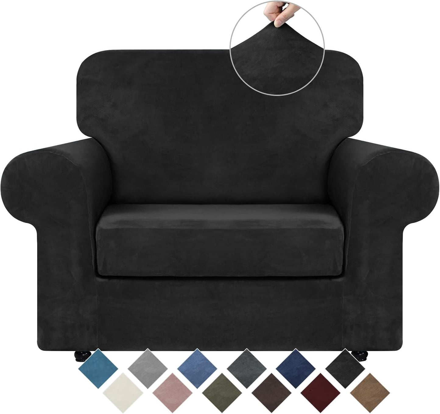 WEERRW Velvet Couch Covers for 2 Cushion Couch Sofa - High Stretch Luxury Velvet Plush 3 Pieces Sofa Slipcovers with Elastic Bottom, Furniture Protector for Pets, Machine Washable, Ivory, Medium