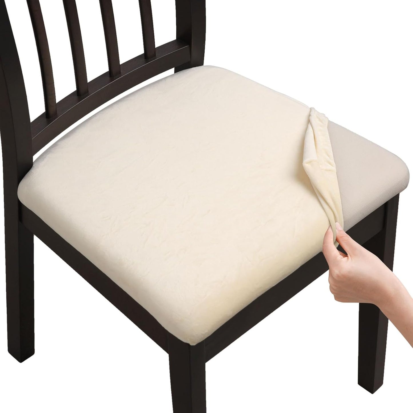 Stretch Chair Seat Covers 6 PCS, Removable Washable Dining Chair Covers Anti-Dust Dining Room Seat Cushion Slipcovers (6, Beige)