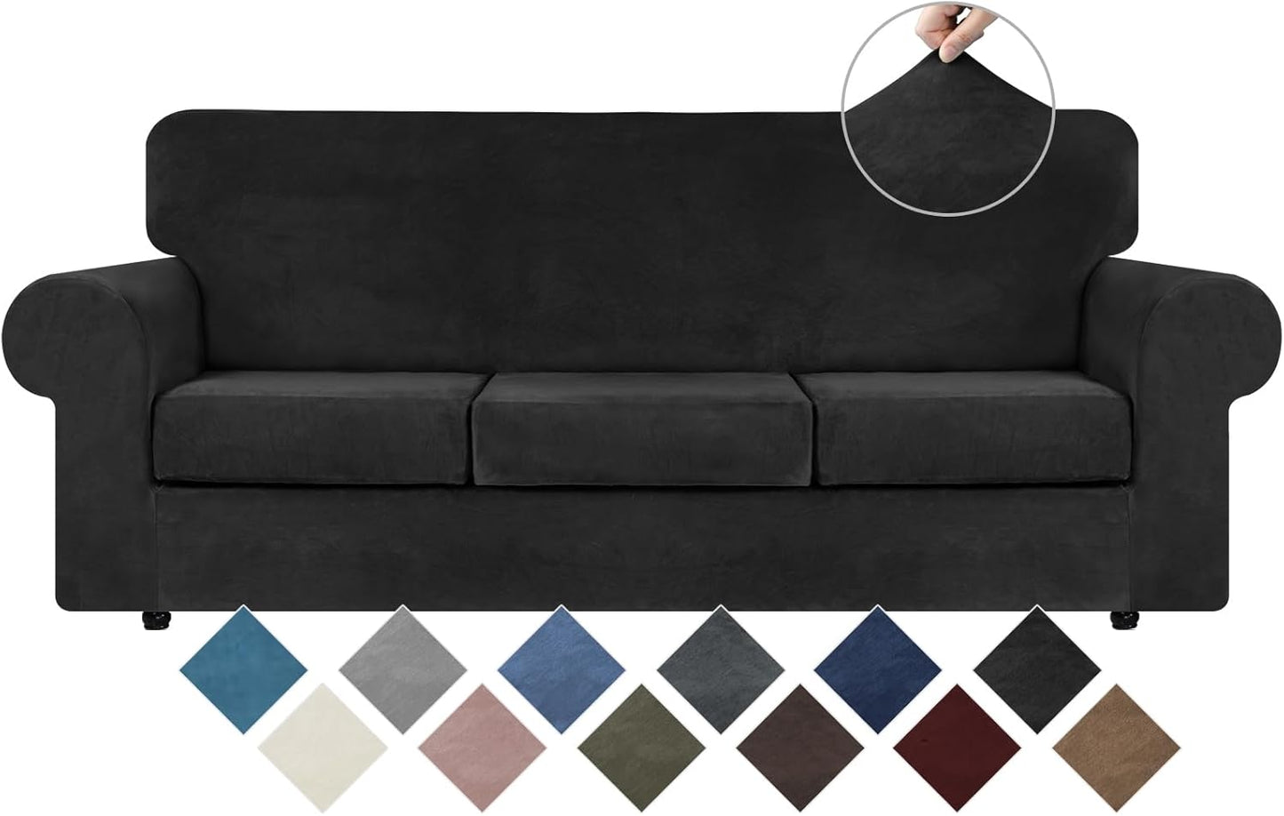 WEERRW Velvet Couch Covers for 2 Cushion Couch Sofa - High Stretch Luxury Velvet Plush 3 Pieces Sofa Slipcovers with Elastic Bottom, Furniture Protector for Pets, Machine Washable, Ivory, Medium