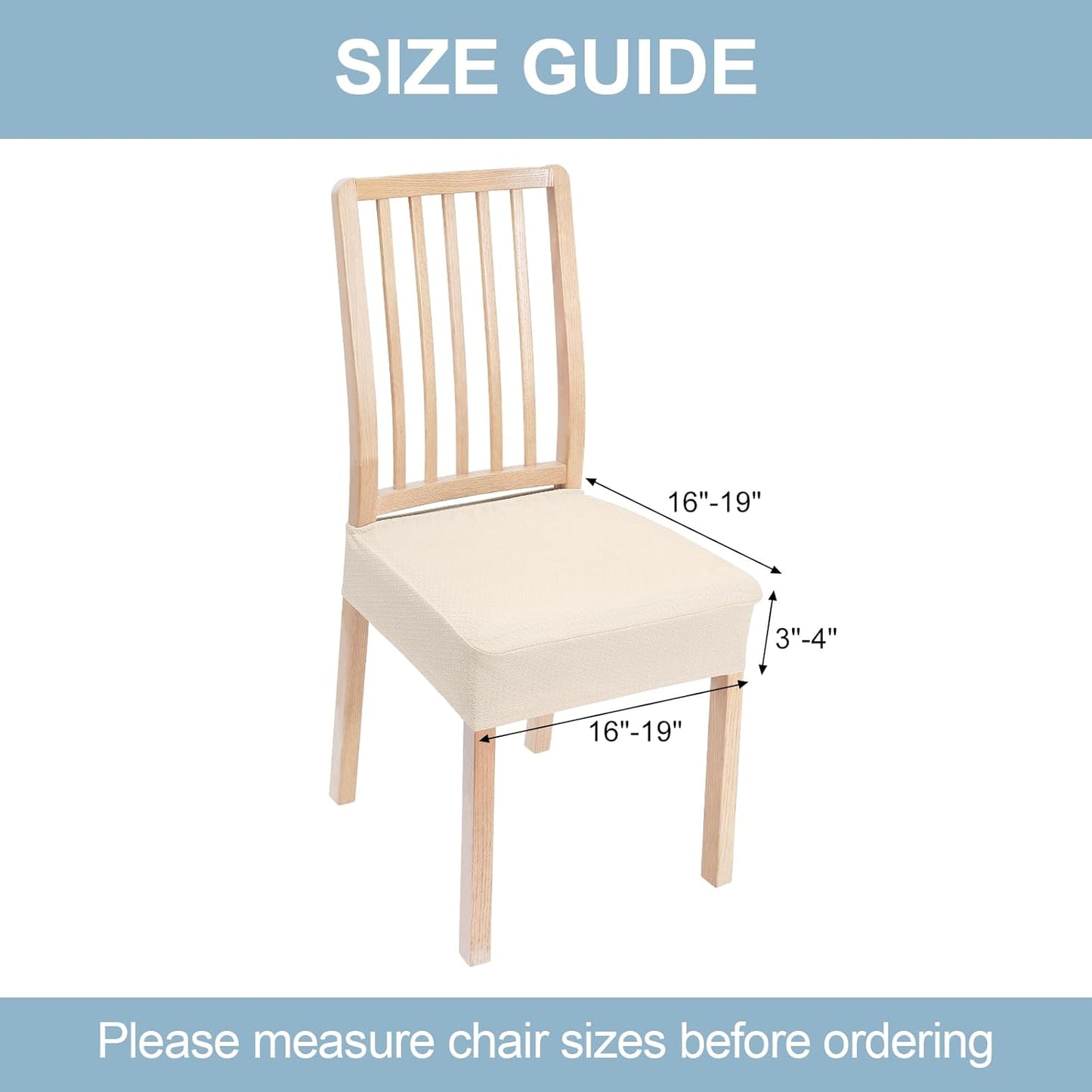 Smiry Stretch Jacquard Seat Covers for Dining Room Chairs Set of 6, Removable Washable Chair Seat Protector Slipcovers, No Rear Covers, Beige