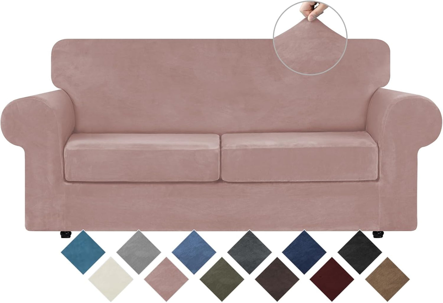 WEERRW Velvet Couch Covers for 2 Cushion Couch Sofa - High Stretch Luxury Velvet Plush 3 Pieces Sofa Slipcovers with Elastic Bottom, Furniture Protector for Pets, Machine Washable, Ivory, Medium