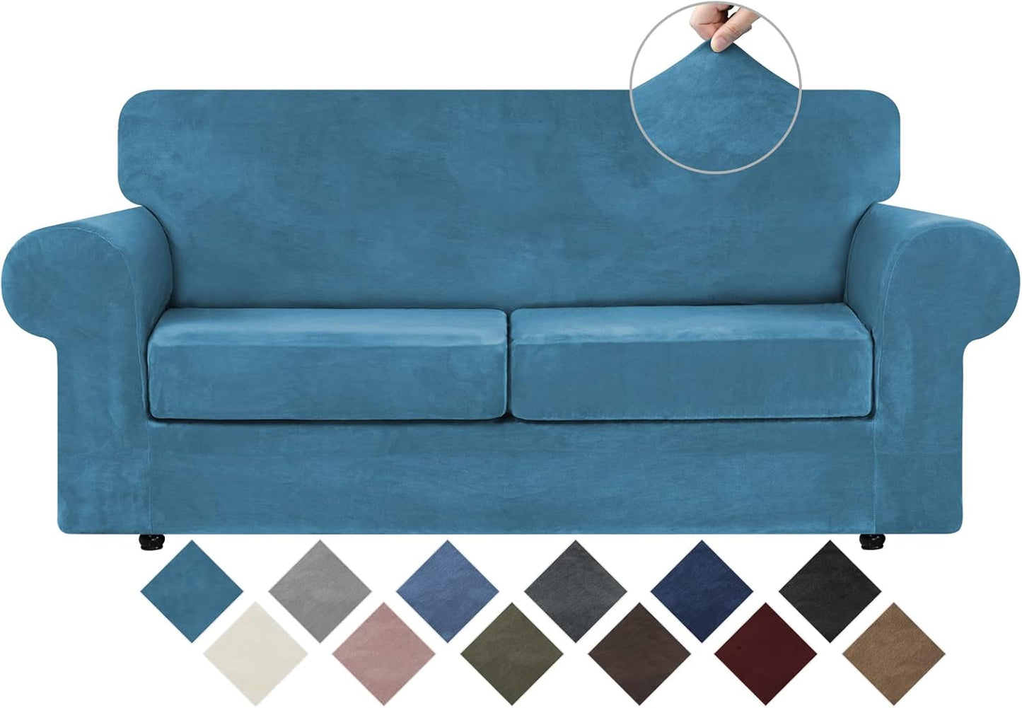 WEERRW Velvet Couch Covers for 2 Cushion Couch Sofa - High Stretch Luxury Velvet Plush 3 Pieces Sofa Slipcovers with Elastic Bottom, Furniture Protector for Pets, Machine Washable, Ivory, Medium