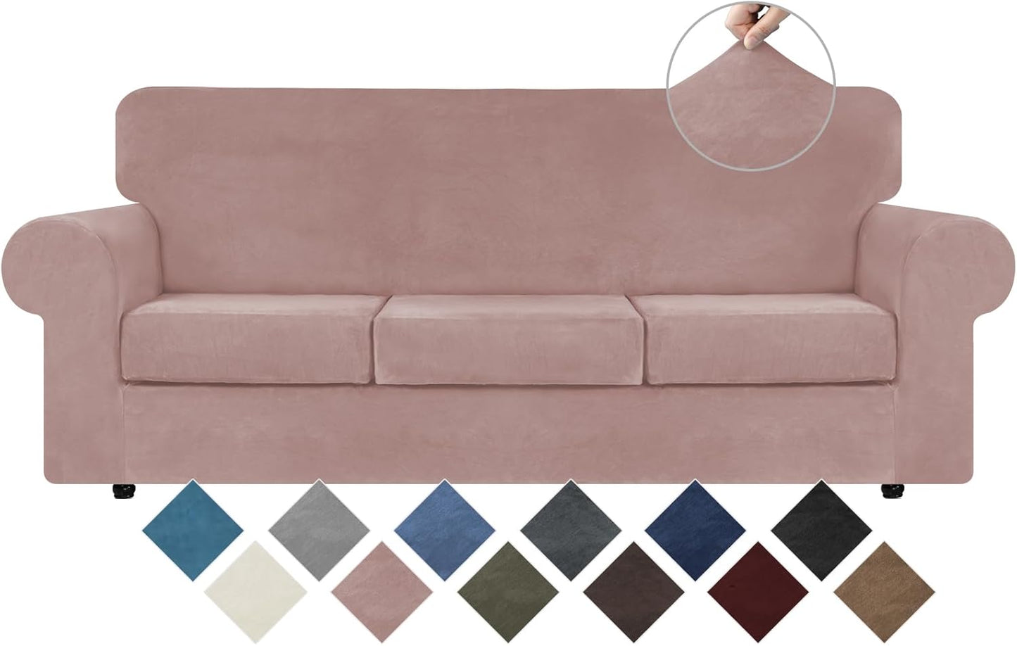 WEERRW Velvet Couch Covers for 2 Cushion Couch Sofa - High Stretch Luxury Velvet Plush 3 Pieces Sofa Slipcovers with Elastic Bottom, Furniture Protector for Pets, Machine Washable, Ivory, Medium