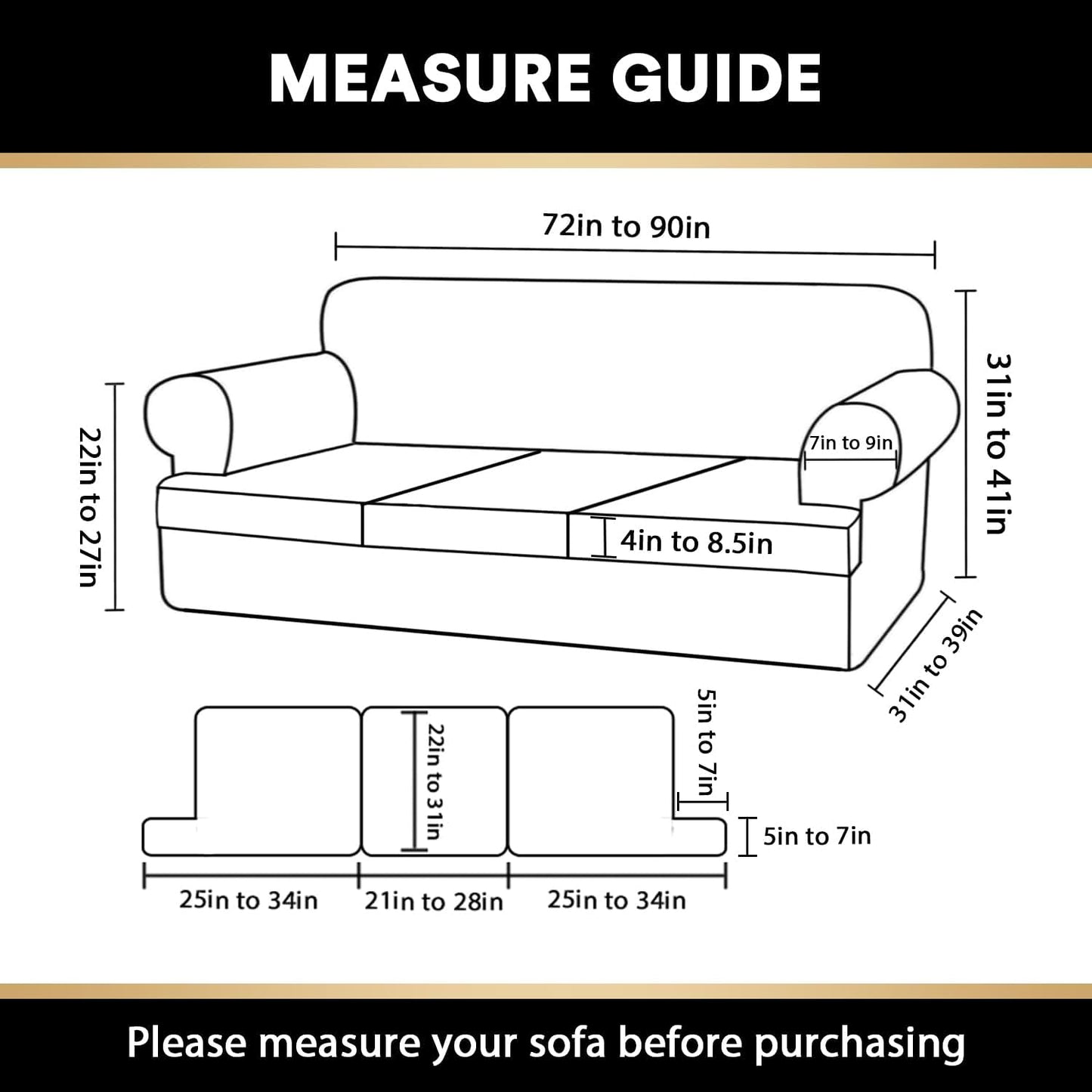 PrinceDeco T Cushion Sofa Slipcover 4 Pieces Sofa Covers for T Cushion Couch Soft Sofa Slip Covers Furniture Protector with 3 Individual T Shape Seat Covers (72"-90"), Island Fossi