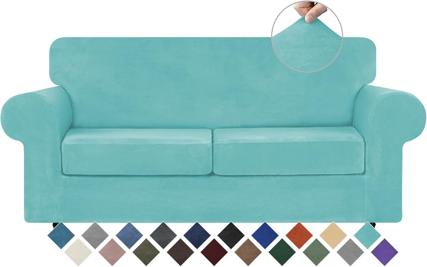WEERRW Velvet Couch Covers for 2 Cushion Couch Sofa - High Stretch Luxury Velvet Plush 3 Pieces Sofa Slipcovers with Elastic Bottom, Furniture Protector for Pets, Machine Washable, Ivory, Medium