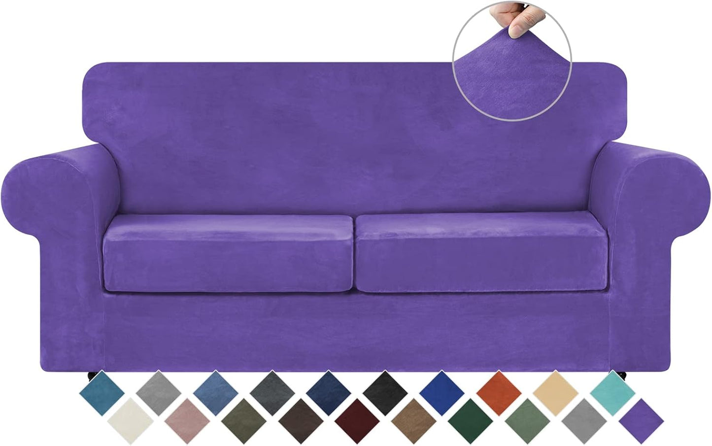 WEERRW Velvet Couch Covers for 2 Cushion Couch Sofa - High Stretch Luxury Velvet Plush 3 Pieces Sofa Slipcovers with Elastic Bottom, Furniture Protector for Pets, Machine Washable, Ivory, Medium