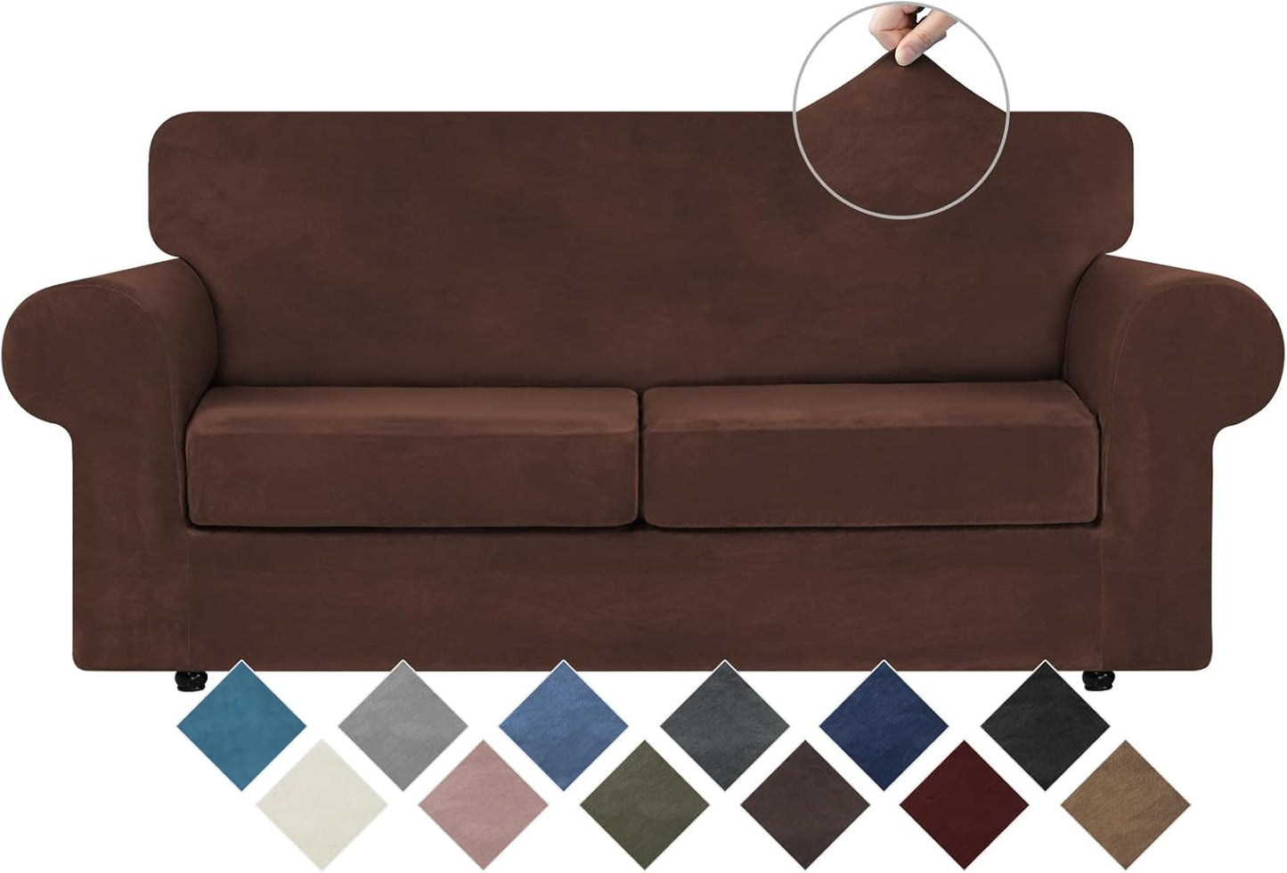 WEERRW Velvet Couch Covers for 2 Cushion Couch Sofa - High Stretch Luxury Velvet Plush 3 Pieces Sofa Slipcovers with Elastic Bottom, Furniture Protector for Pets, Machine Washable, Ivory, Medium