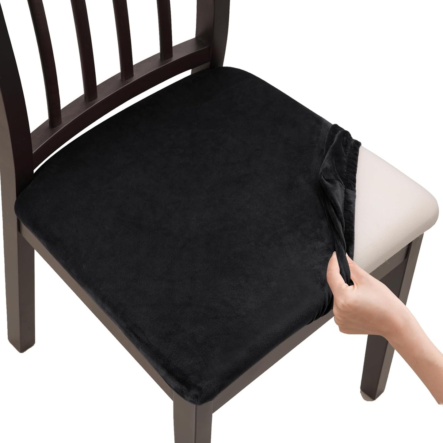 Stretch Chair Seat Covers 6 PCS, Removable Washable Dining Chair Covers Anti-Dust Dining Room Seat Cushion Slipcovers (6, Beige)