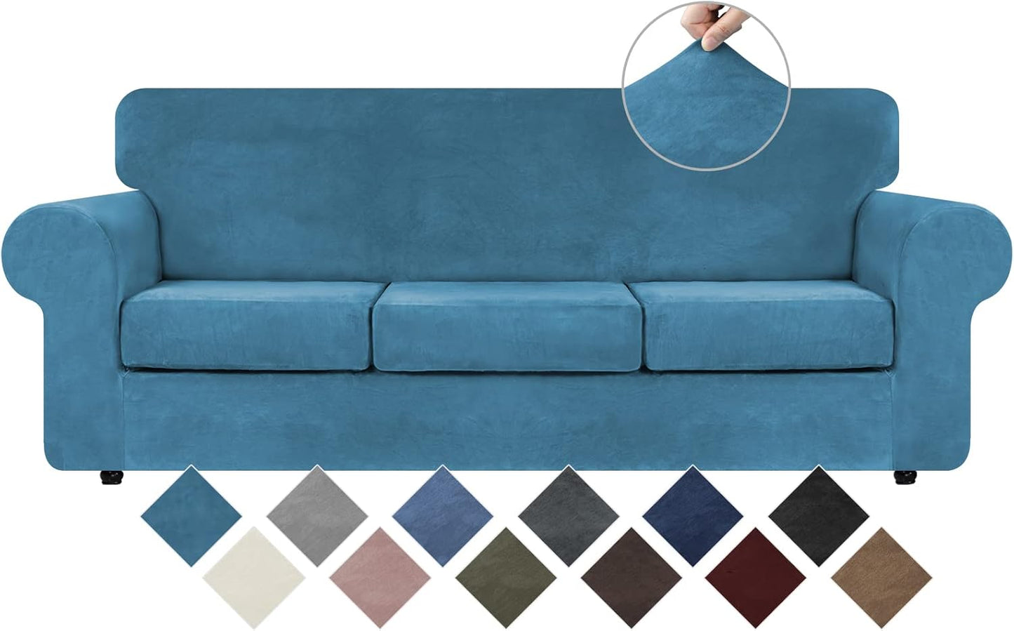 WEERRW Velvet Couch Covers for 2 Cushion Couch Sofa - High Stretch Luxury Velvet Plush 3 Pieces Sofa Slipcovers with Elastic Bottom, Furniture Protector for Pets, Machine Washable, Ivory, Medium
