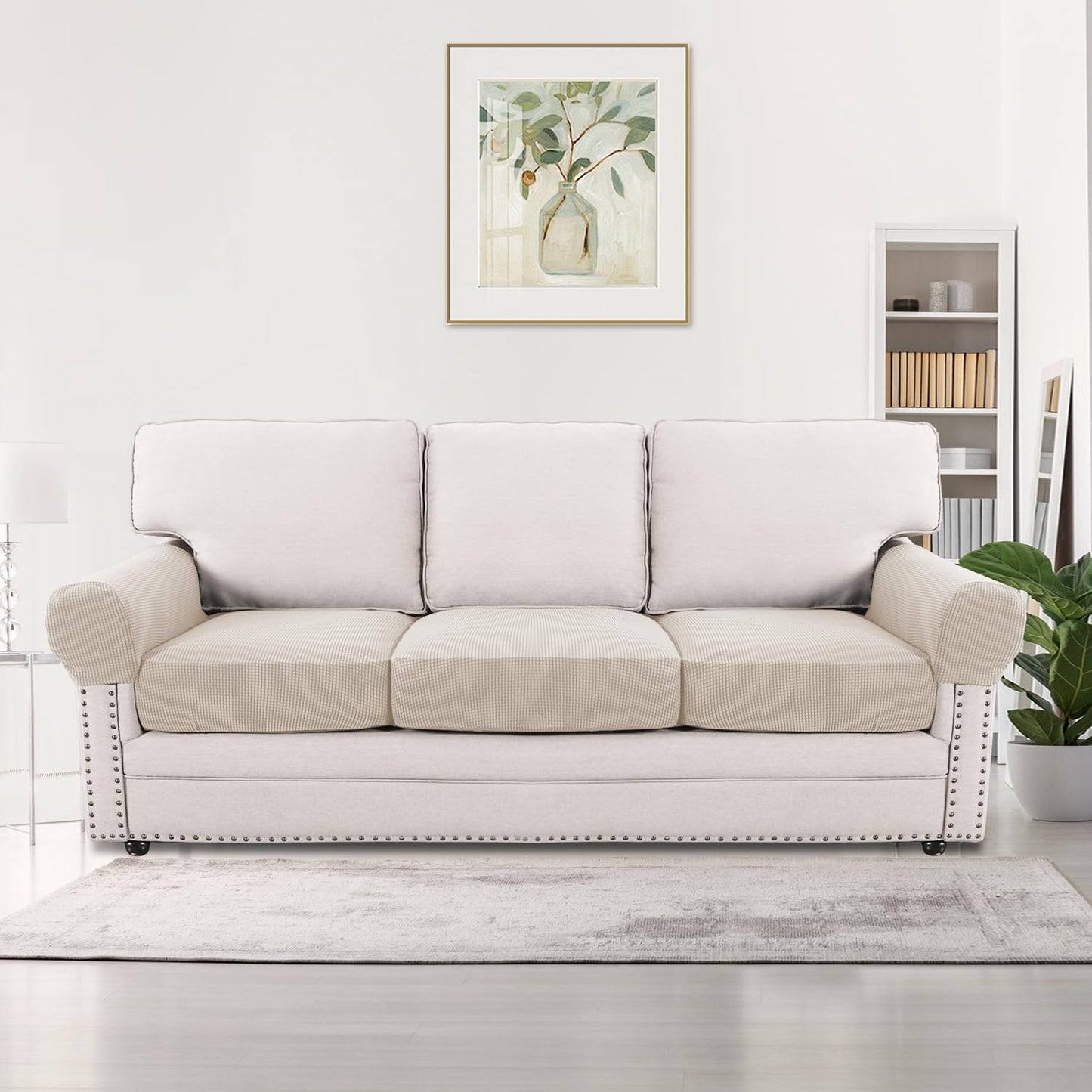 H.VERSAILTEX Multi-Pieces Sofa Covers Stretch Couch Covers Form Fitted Seats and Back Cushions Covers (3 Seat Covers Plus 3 Back Cusion Covers, Bonus 2 Armrest Covers), Grey