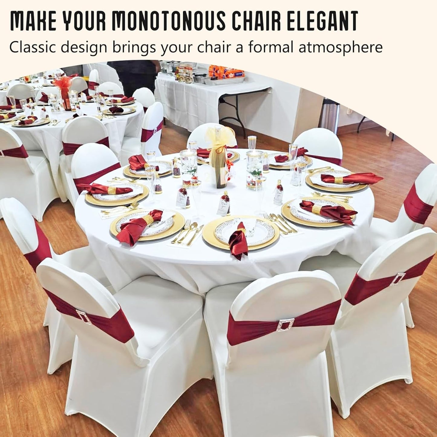12 Pack White Stretch Polyester Spandex Chair Covers Universal Washable Removable Chair Slipcovers Protector for Wedding Banquet Events Party Dining Decoration