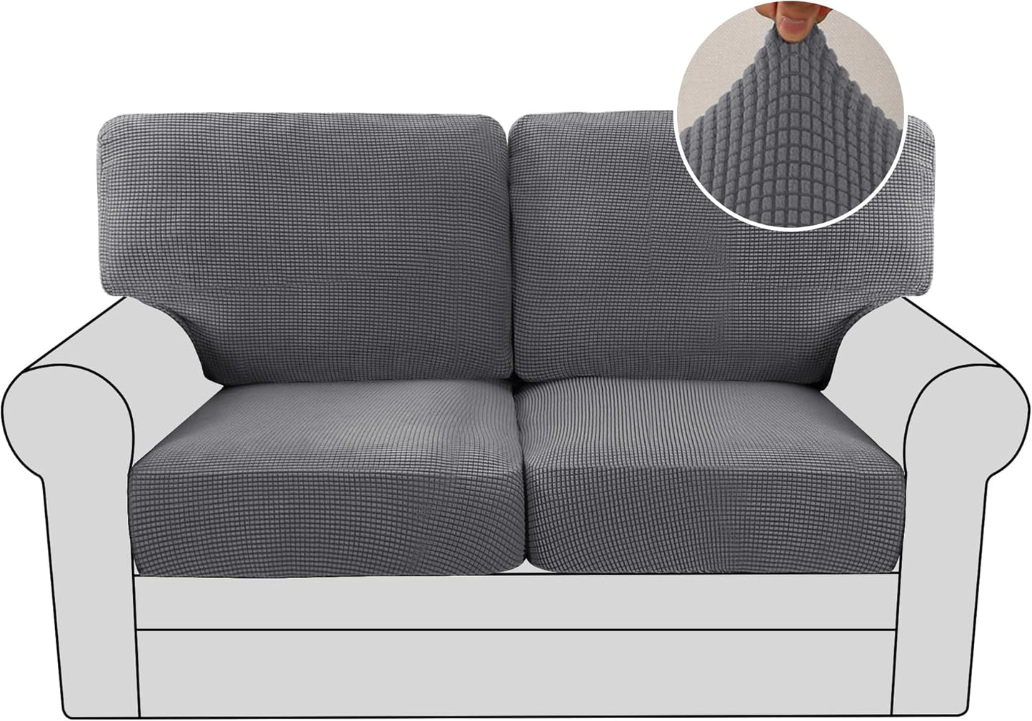 H.VERSAILTEX Multi-Pieces Sofa Covers Stretch Couch Covers Form Fitted Seats and Back Cushions Covers (3 Seat Covers Plus 3 Back Cusion Covers, Bonus 2 Armrest Covers), Grey