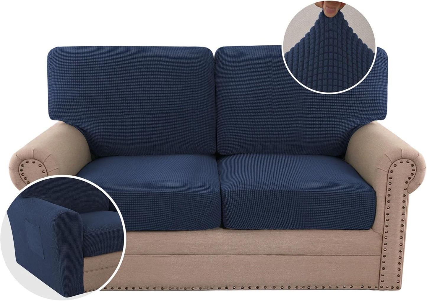 H.VERSAILTEX Multi-Pieces Sofa Covers Stretch Couch Covers Form Fitted Seats and Back Cushions Covers (3 Seat Covers Plus 3 Back Cusion Covers, Bonus 2 Armrest Covers), Grey