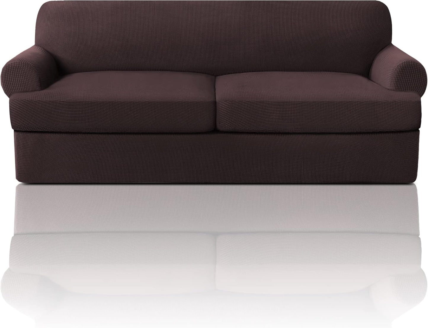 PrinceDeco T Cushion Sofa Slipcover 4 Pieces Sofa Covers for T Cushion Couch Soft Sofa Slip Covers Furniture Protector with 3 Individual T Shape Seat Covers (72"-90"), Island Fossi