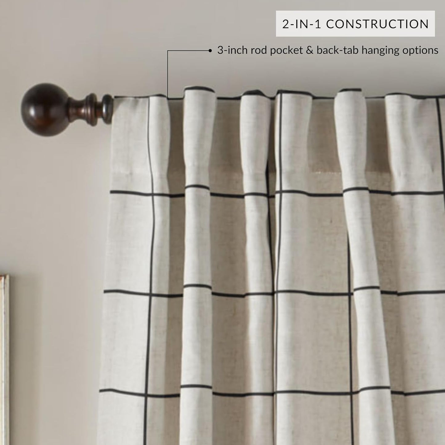 Elrene Home Fashions Brighton Windowpane Plaid Blackout Window Curtain, Living Room and Bedroom Drape with Rod Pocket Tabs, 52" x 95", 1 Panel