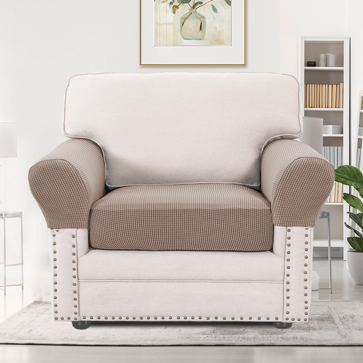 H.VERSAILTEX Multi-Pieces Sofa Covers Stretch Couch Covers Form Fitted Seats and Back Cushions Covers (3 Seat Covers Plus 3 Back Cusion Covers, Bonus 2 Armrest Covers), Grey