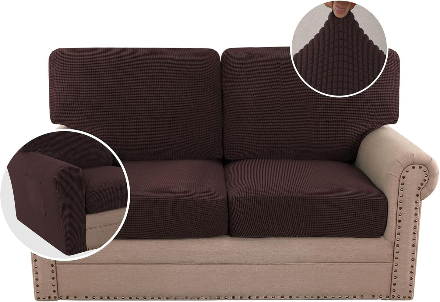 H.VERSAILTEX Multi-Pieces Sofa Covers Stretch Couch Covers Form Fitted Seats and Back Cushions Covers (3 Seat Covers Plus 3 Back Cusion Covers, Bonus 2 Armrest Covers), Grey