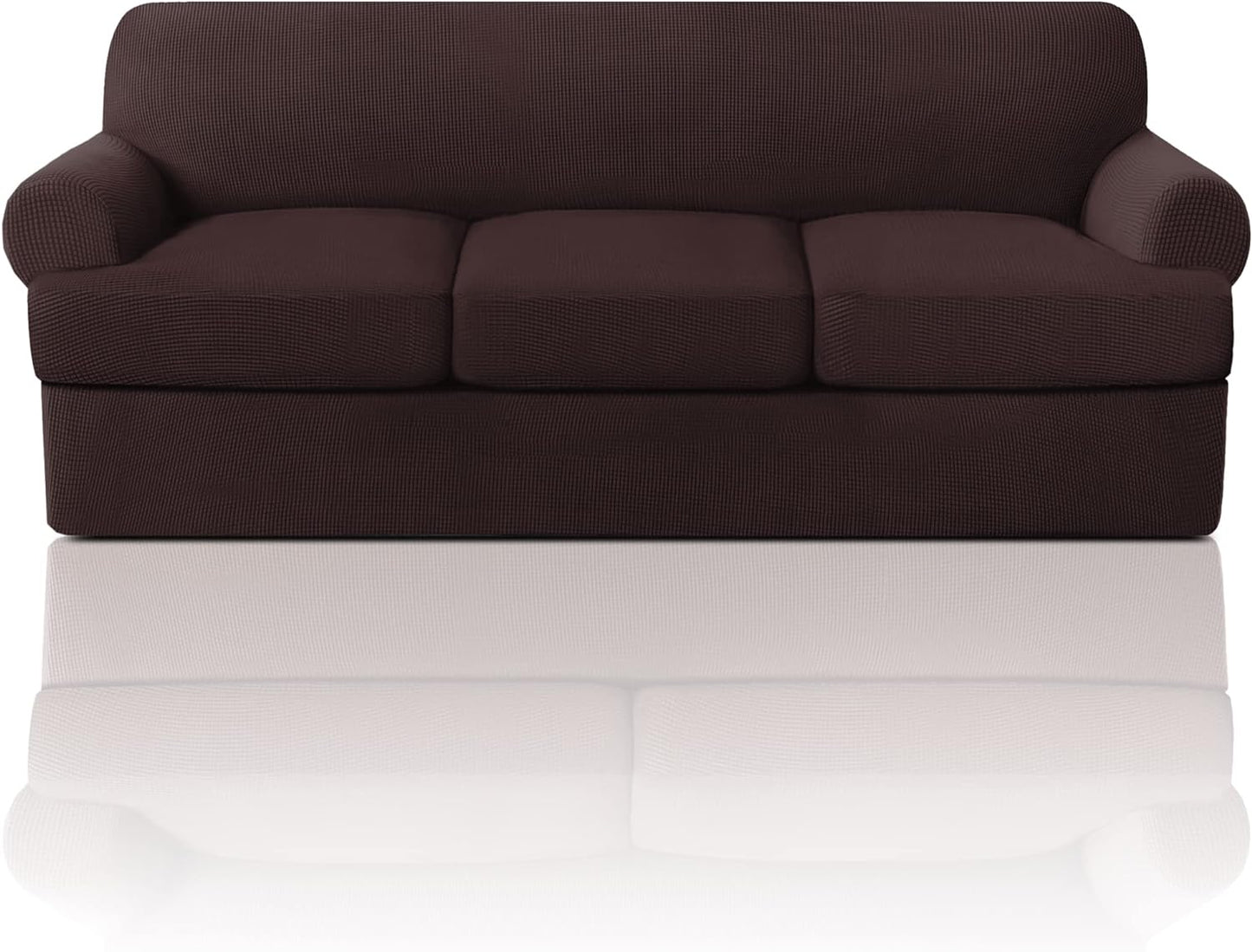 PrinceDeco T Cushion Sofa Slipcover 4 Pieces Sofa Covers for T Cushion Couch Soft Sofa Slip Covers Furniture Protector with 3 Individual T Shape Seat Covers (72"-90"), Island Fossi