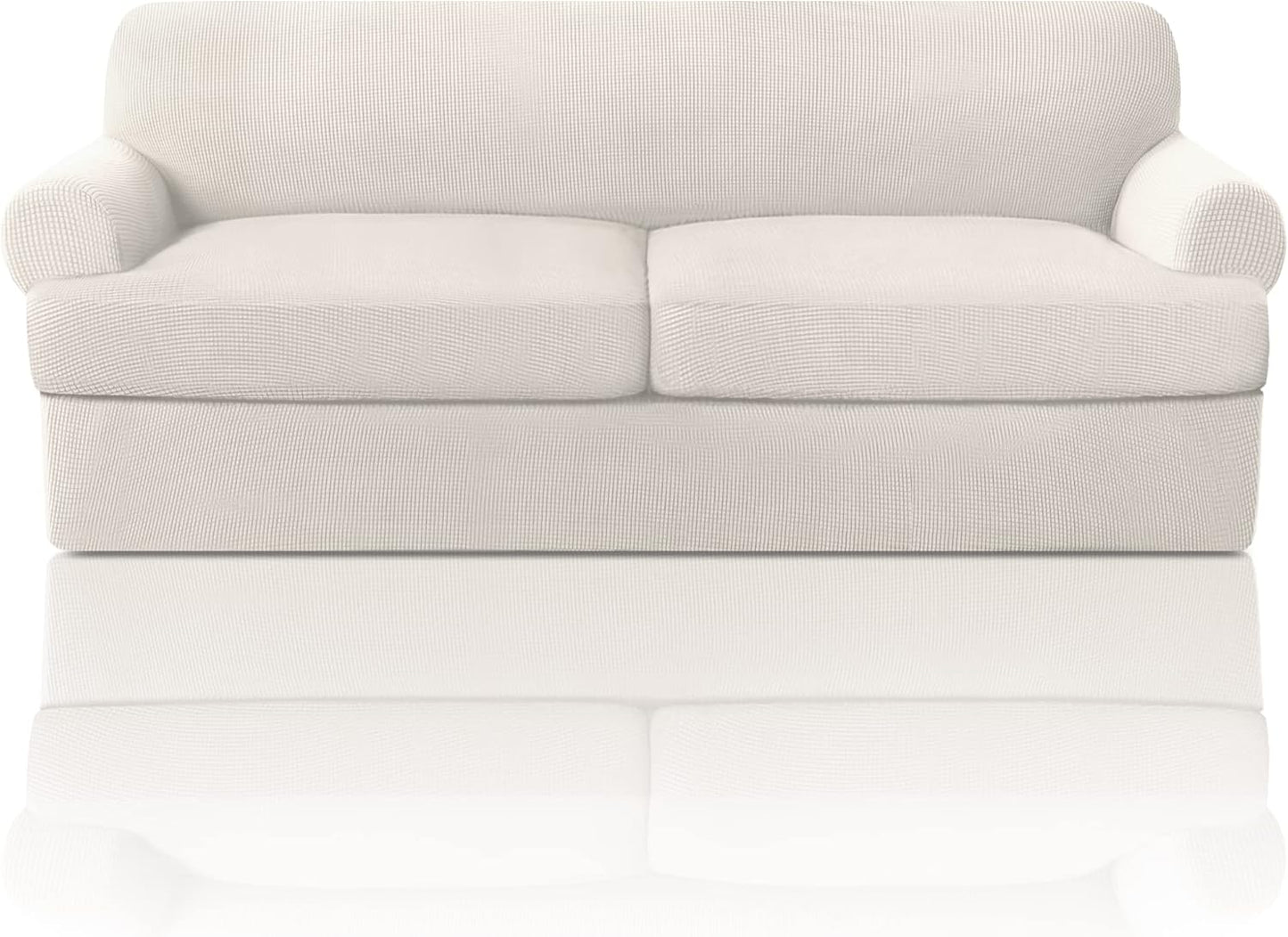 PrinceDeco T Cushion Sofa Slipcover 4 Pieces Sofa Covers for T Cushion Couch Soft Sofa Slip Covers Furniture Protector with 3 Individual T Shape Seat Covers (72"-90"), Island Fossi