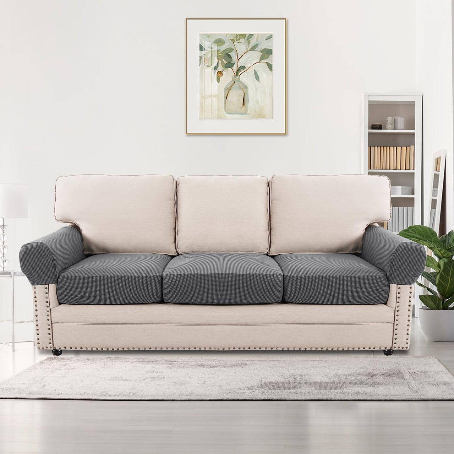 H.VERSAILTEX Multi-Pieces Sofa Covers Stretch Couch Covers Form Fitted Seats and Back Cushions Covers (3 Seat Covers Plus 3 Back Cusion Covers, Bonus 2 Armrest Covers), Grey