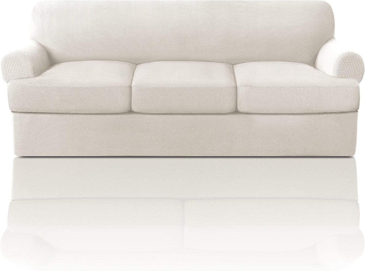 PrinceDeco T Cushion Sofa Slipcover 4 Pieces Sofa Covers for T Cushion Couch Soft Sofa Slip Covers Furniture Protector with 3 Individual T Shape Seat Covers (72"-90"), Island Fossi