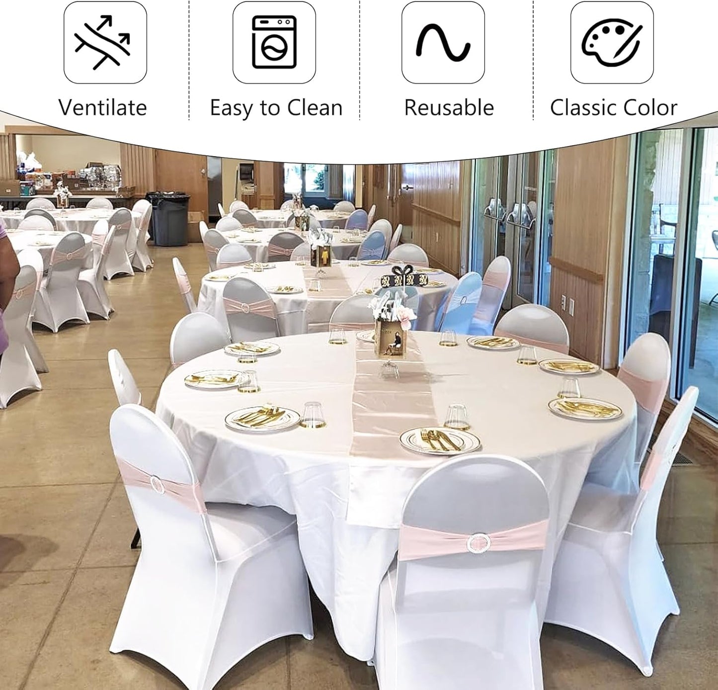 12 Pack White Stretch Polyester Spandex Chair Covers Universal Washable Removable Chair Slipcovers Protector for Wedding Banquet Events Party Dining Decoration