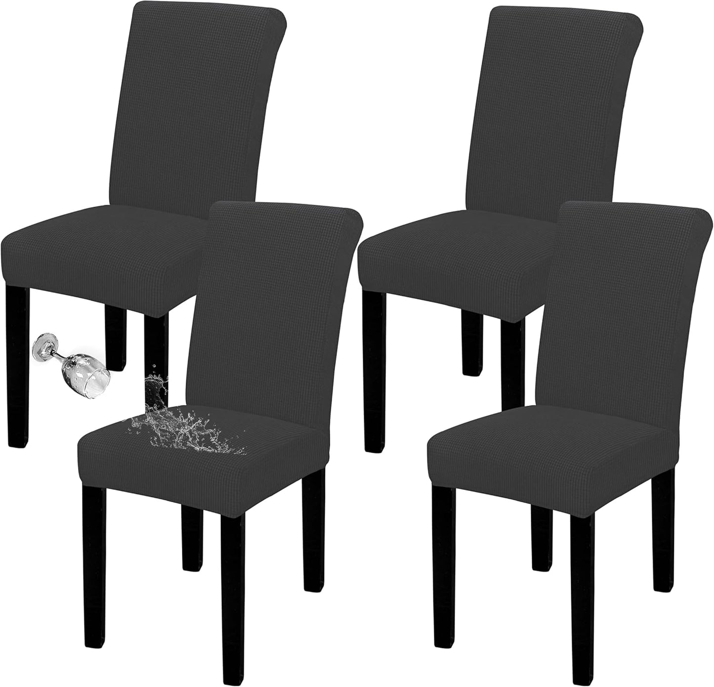 Easy-Going 100% Waterproof Dining Room Chair Cover Set of 6, Stretch Jacquard Parson Chair Slipcover Removable Washable Chair Protector for Home, Restaurant, Banquet (Large, Light Gray)
