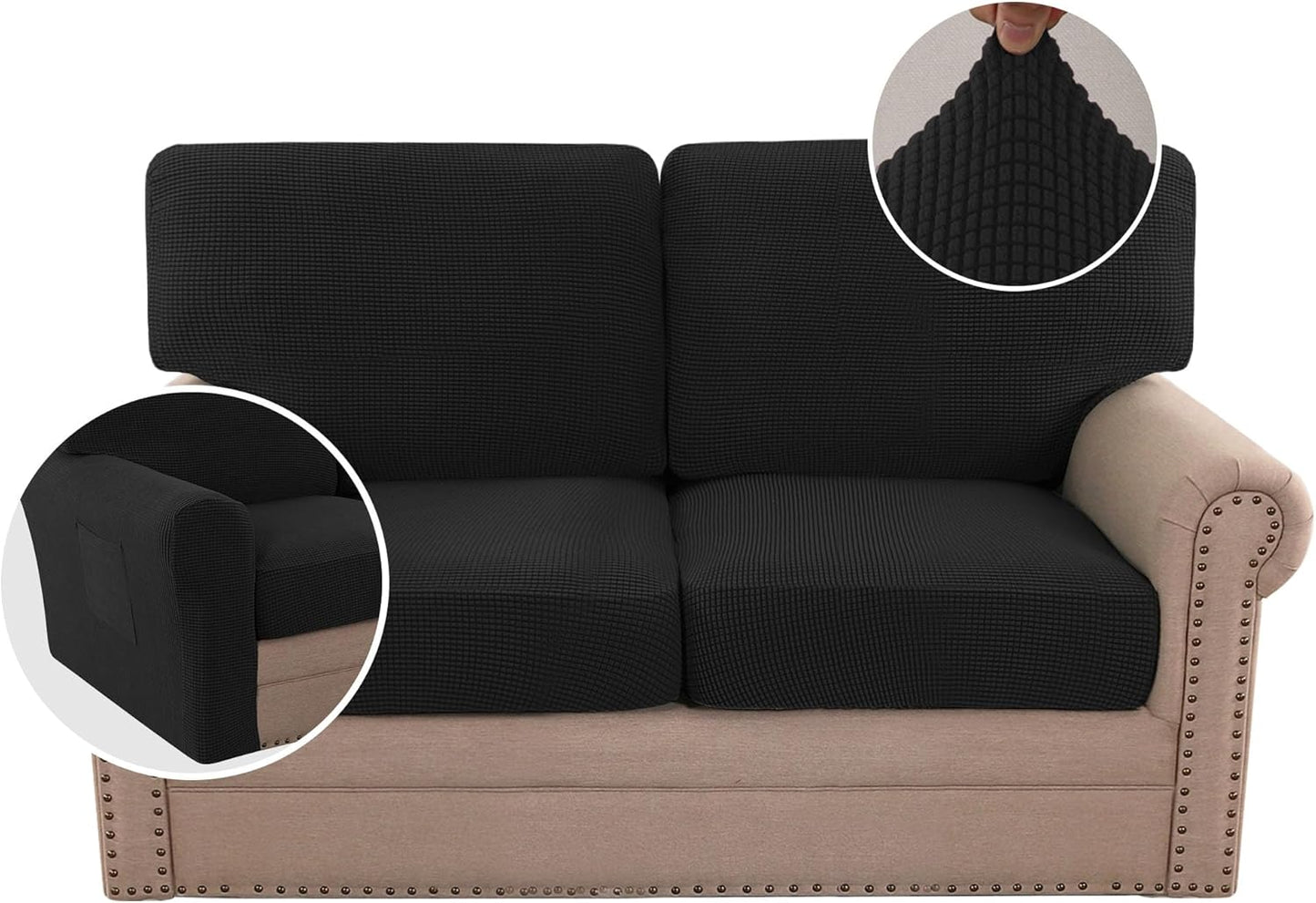 H.VERSAILTEX Multi-Pieces Sofa Covers Stretch Couch Covers Form Fitted Seats and Back Cushions Covers (3 Seat Covers Plus 3 Back Cusion Covers, Bonus 2 Armrest Covers), Grey