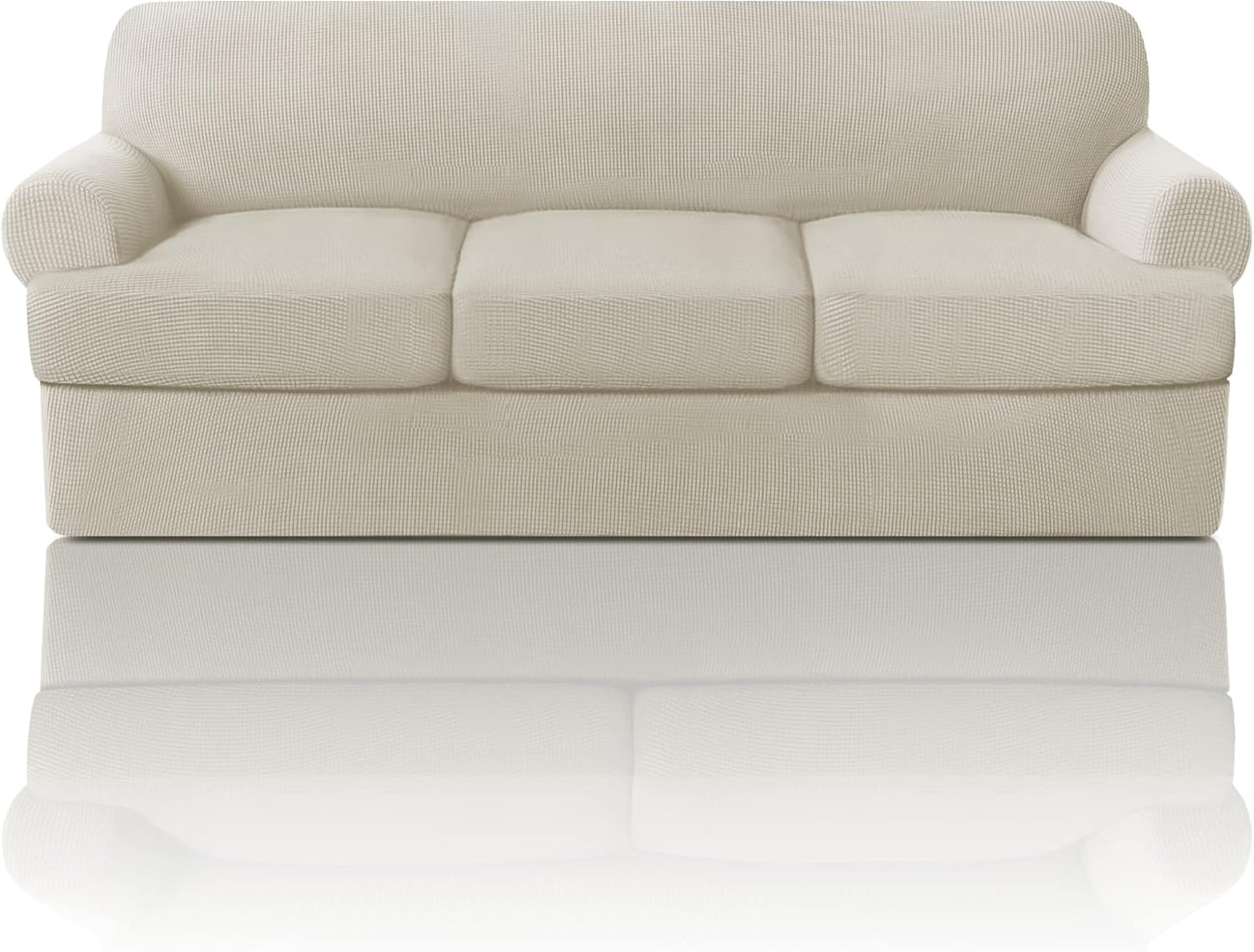 PrinceDeco T Cushion Sofa Slipcover 4 Pieces Sofa Covers for T Cushion Couch Soft Sofa Slip Covers Furniture Protector with 3 Individual T Shape Seat Covers (72"-90"), Island Fossi