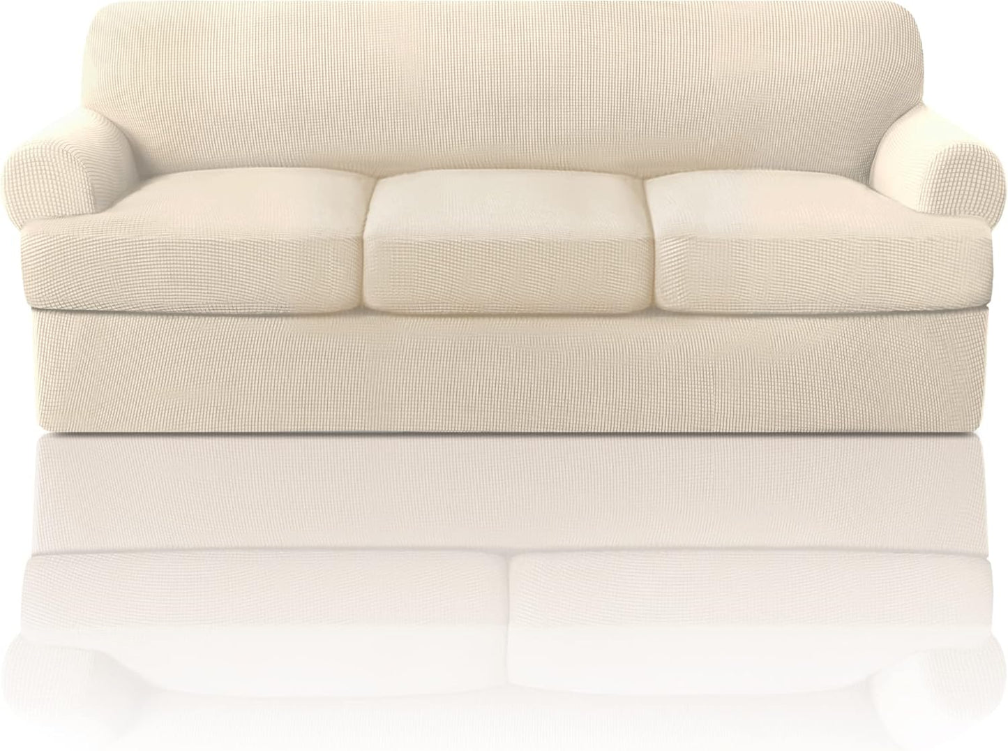 PrinceDeco T Cushion Sofa Slipcover 4 Pieces Sofa Covers for T Cushion Couch Soft Sofa Slip Covers Furniture Protector with 3 Individual T Shape Seat Covers (72"-90"), Island Fossi