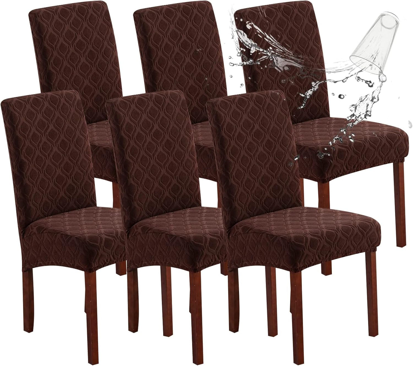 Genina Waterproof Chair Covers for Dining Room 6 Pack, Stretch Jacquard Dining Chair Cover Removable Washable Chair Protectors Cover for Kitchen, Home (Leaves-Warm Gray, 6 PCS)