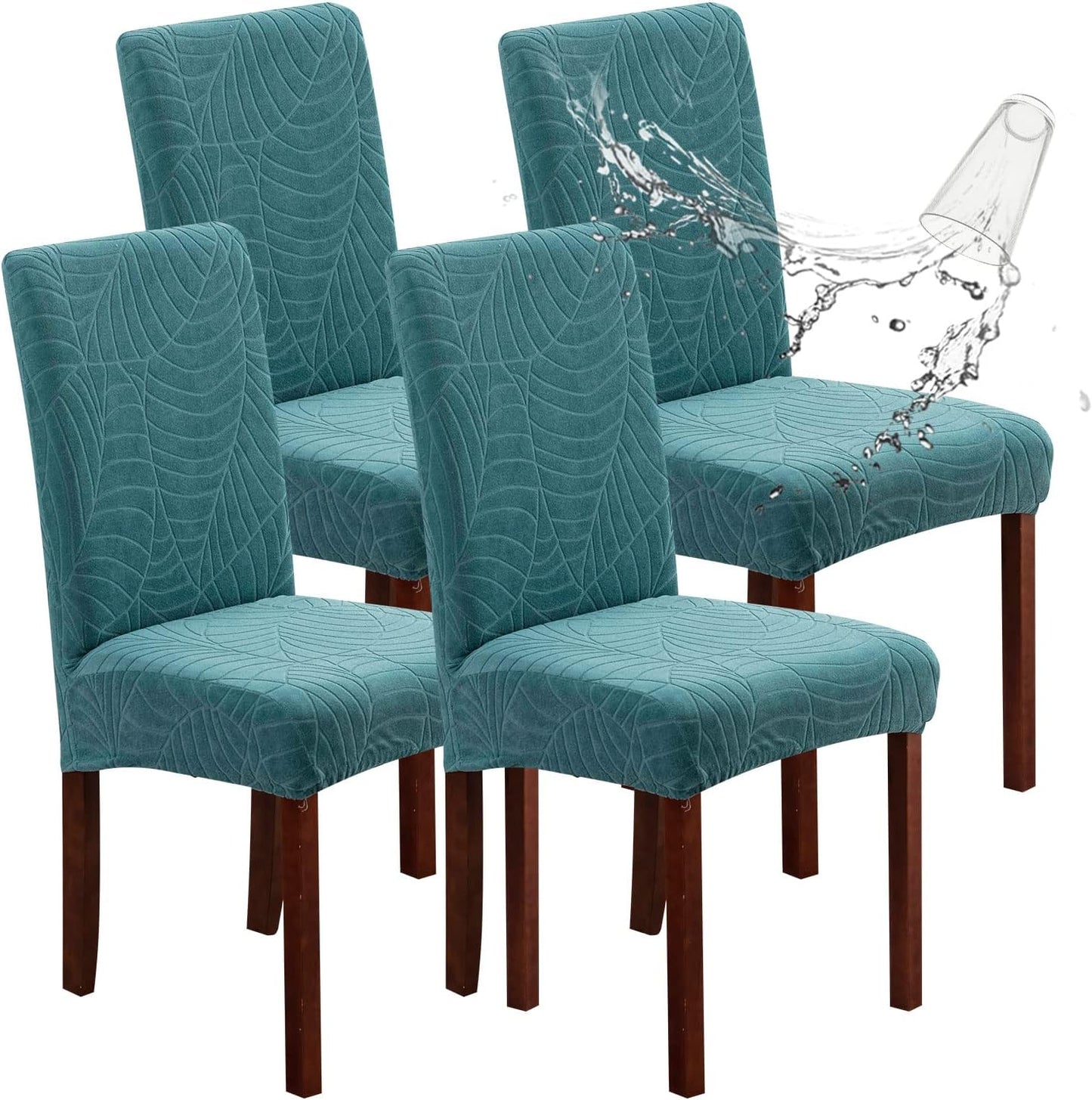 Genina Waterproof Chair Covers for Dining Room 6 Pack, Stretch Jacquard Dining Chair Cover Removable Washable Chair Protectors Cover for Kitchen, Home (Leaves-Warm Gray, 6 PCS)