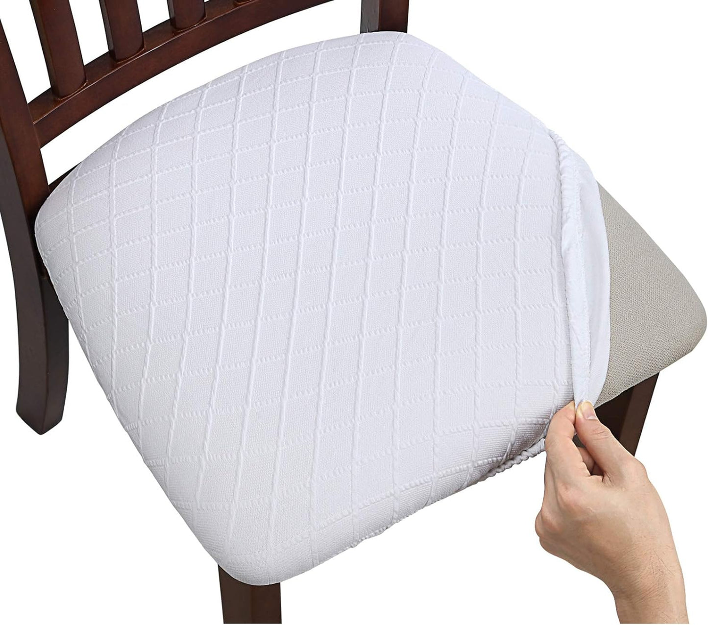 Stretch Chair Seat Covers 6 PCS, Removable Washable Dining Chair Covers Anti-Dust Dining Room Seat Cushion Slipcovers (6, Beige)