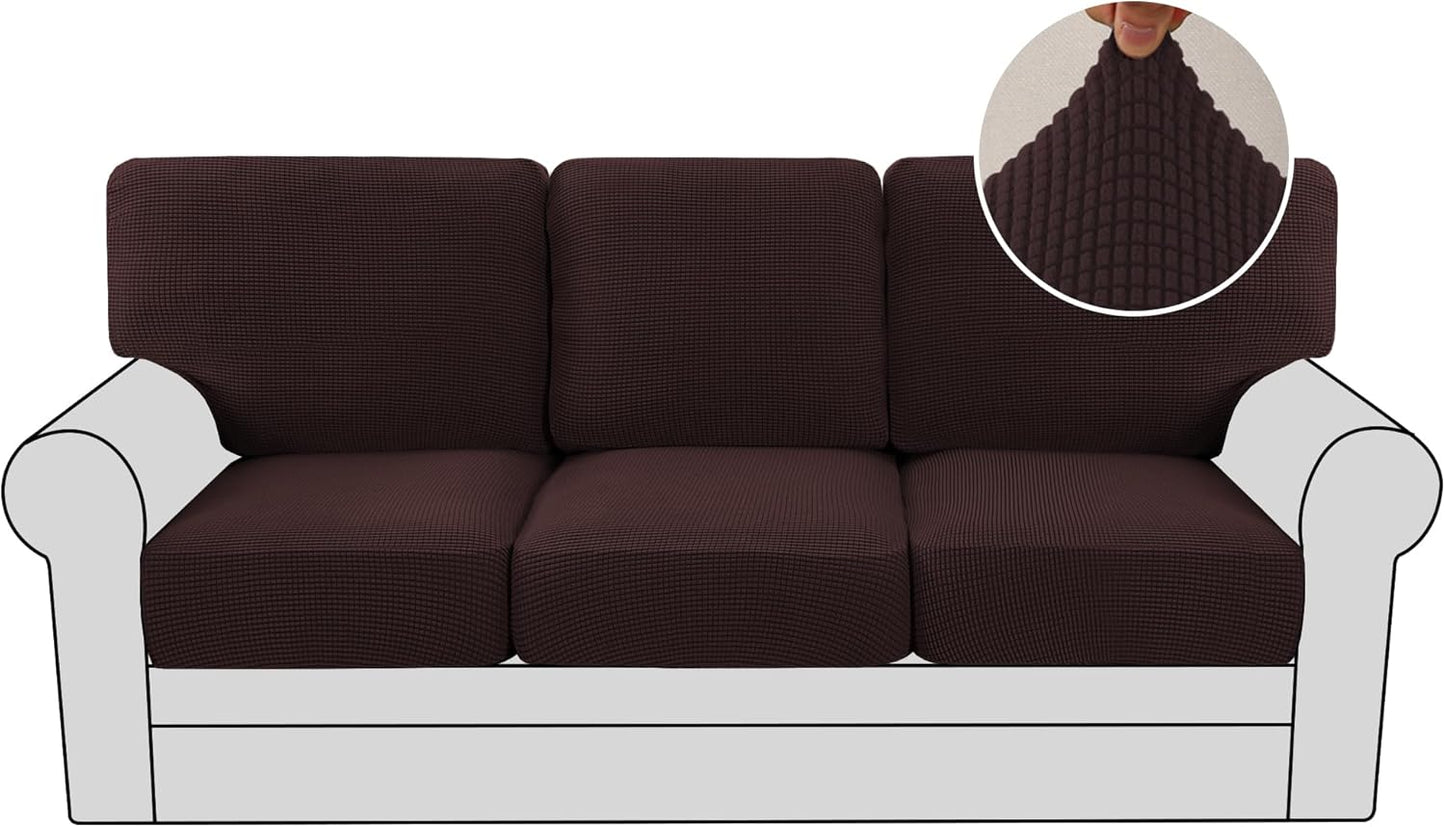 H.VERSAILTEX Multi-Pieces Sofa Covers Stretch Couch Covers Form Fitted Seats and Back Cushions Covers (3 Seat Covers Plus 3 Back Cusion Covers, Bonus 2 Armrest Covers), Grey