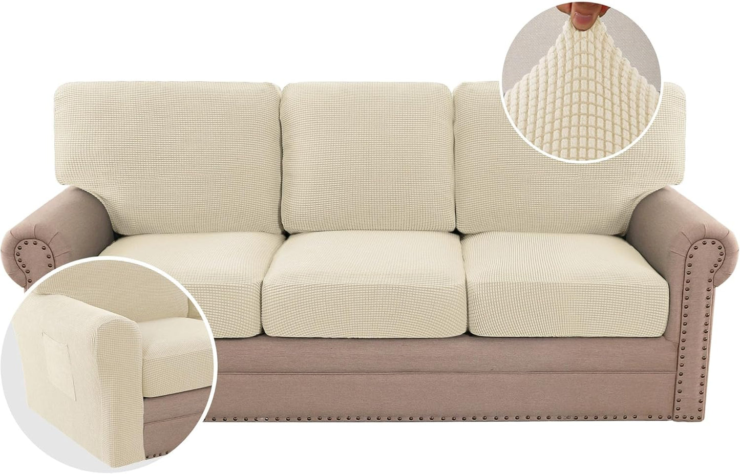 H.VERSAILTEX Multi-Pieces Sofa Covers Stretch Couch Covers Form Fitted Seats and Back Cushions Covers (3 Seat Covers Plus 3 Back Cusion Covers, Bonus 2 Armrest Covers), Grey