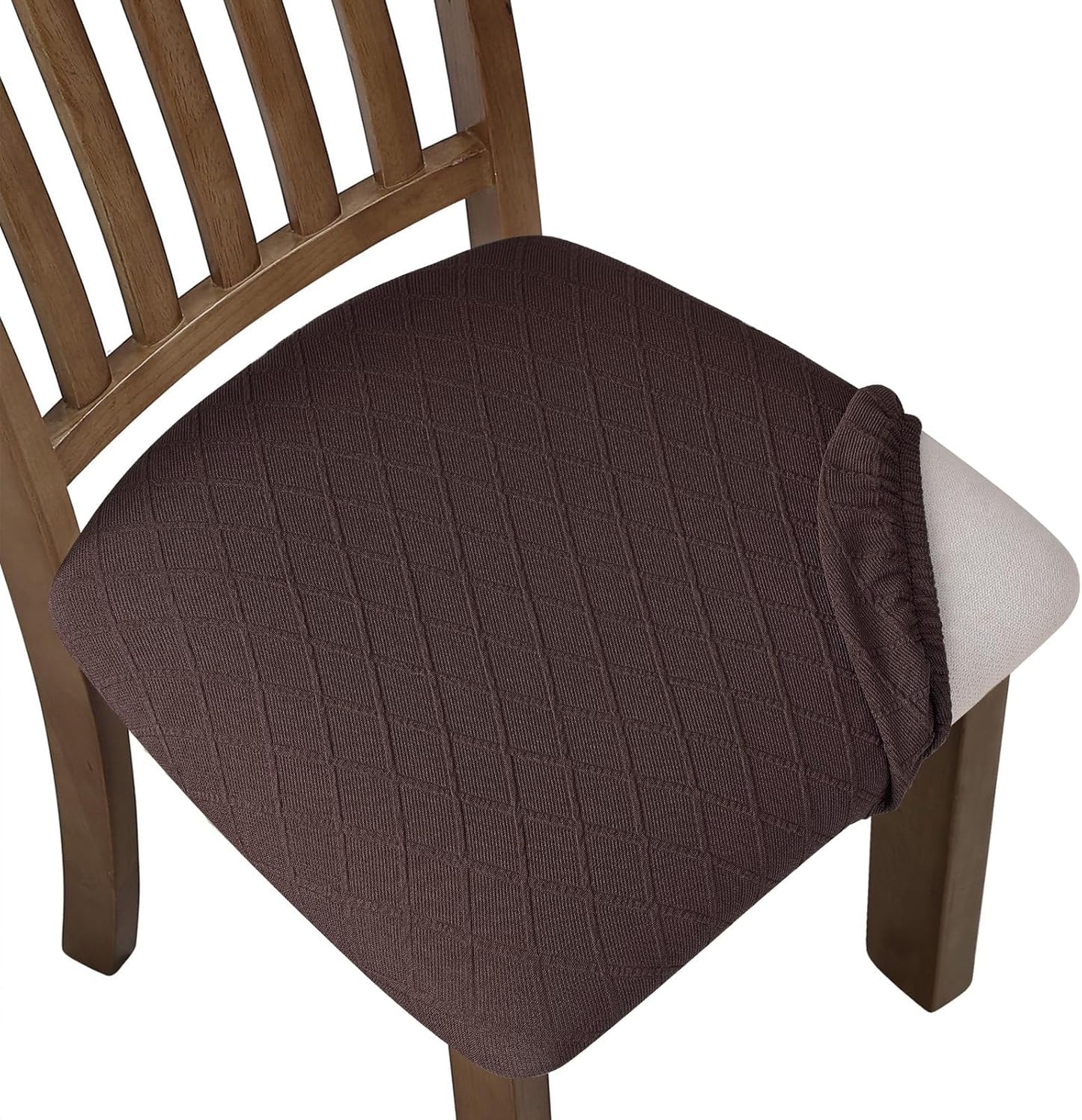 Stretch Chair Seat Covers 6 PCS, Removable Washable Dining Chair Covers Anti-Dust Dining Room Seat Cushion Slipcovers (6, Beige)