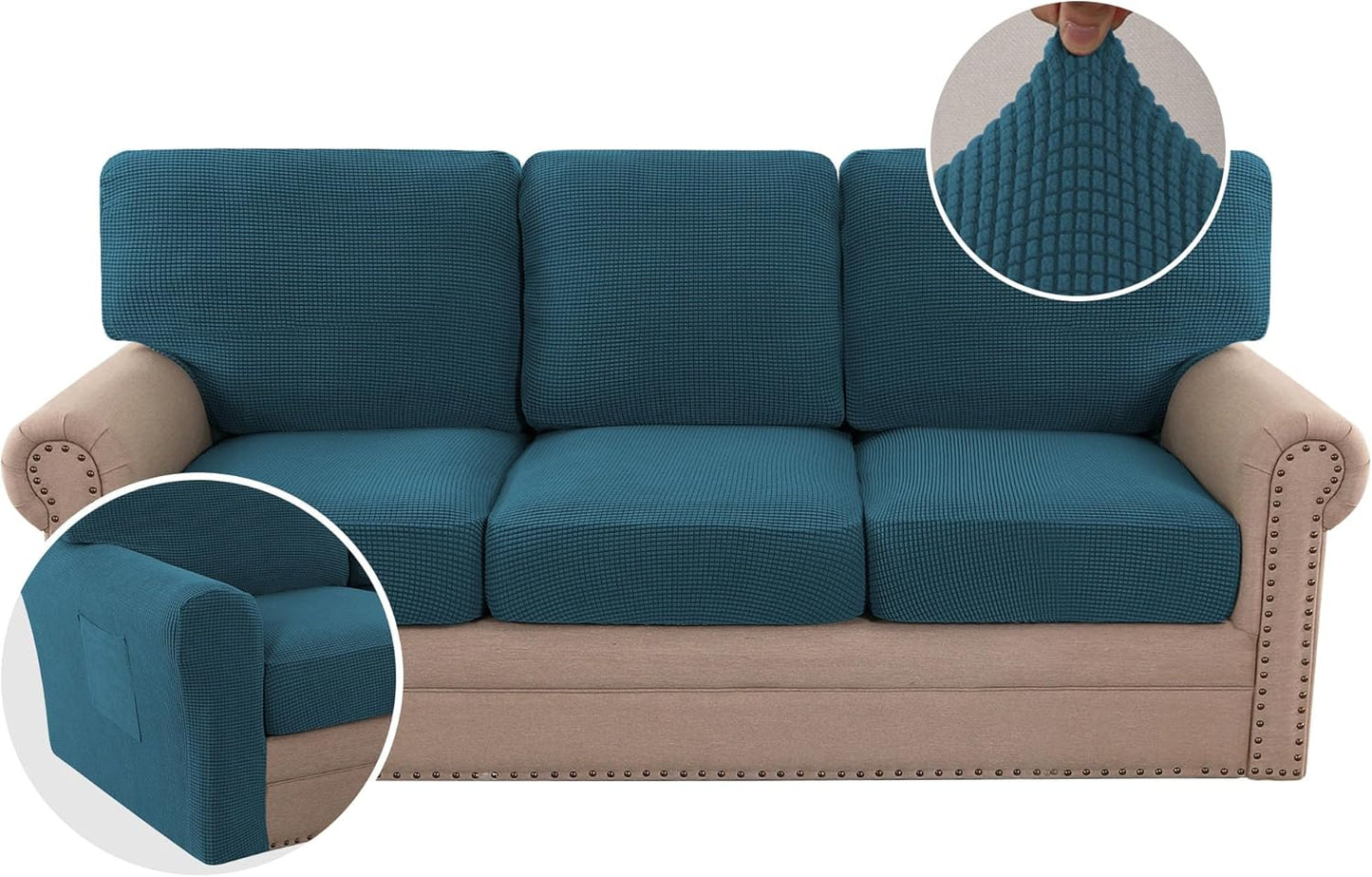 H.VERSAILTEX Multi-Pieces Sofa Covers Stretch Couch Covers Form Fitted Seats and Back Cushions Covers (3 Seat Covers Plus 3 Back Cusion Covers, Bonus 2 Armrest Covers), Grey