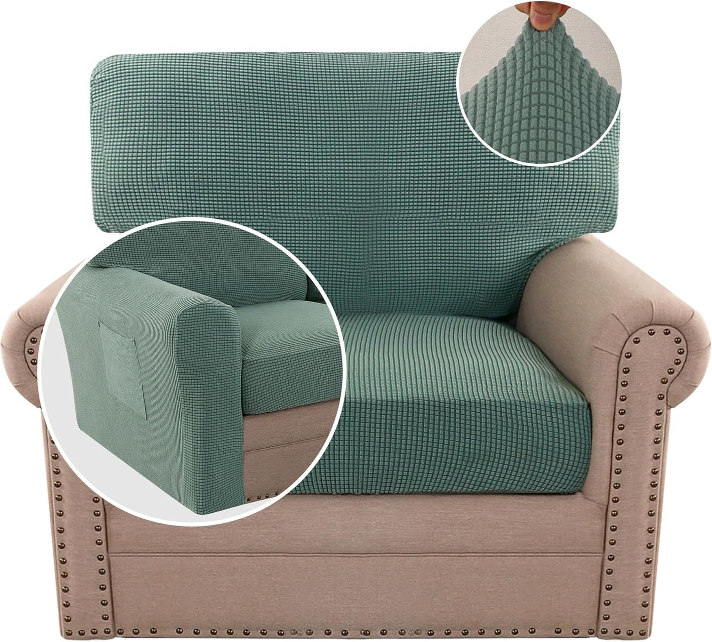 H.VERSAILTEX Multi-Pieces Sofa Covers Stretch Couch Covers Form Fitted Seats and Back Cushions Covers (3 Seat Covers Plus 3 Back Cusion Covers, Bonus 2 Armrest Covers), Grey