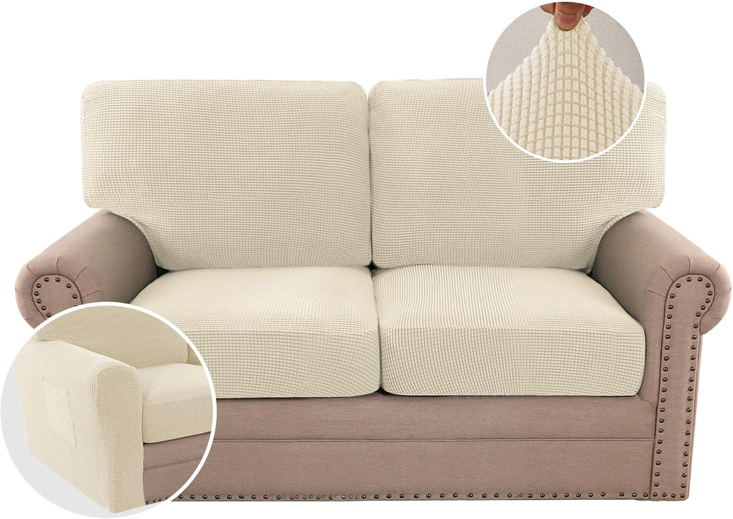 H.VERSAILTEX Multi-Pieces Sofa Covers Stretch Couch Covers Form Fitted Seats and Back Cushions Covers (3 Seat Covers Plus 3 Back Cusion Covers, Bonus 2 Armrest Covers), Grey