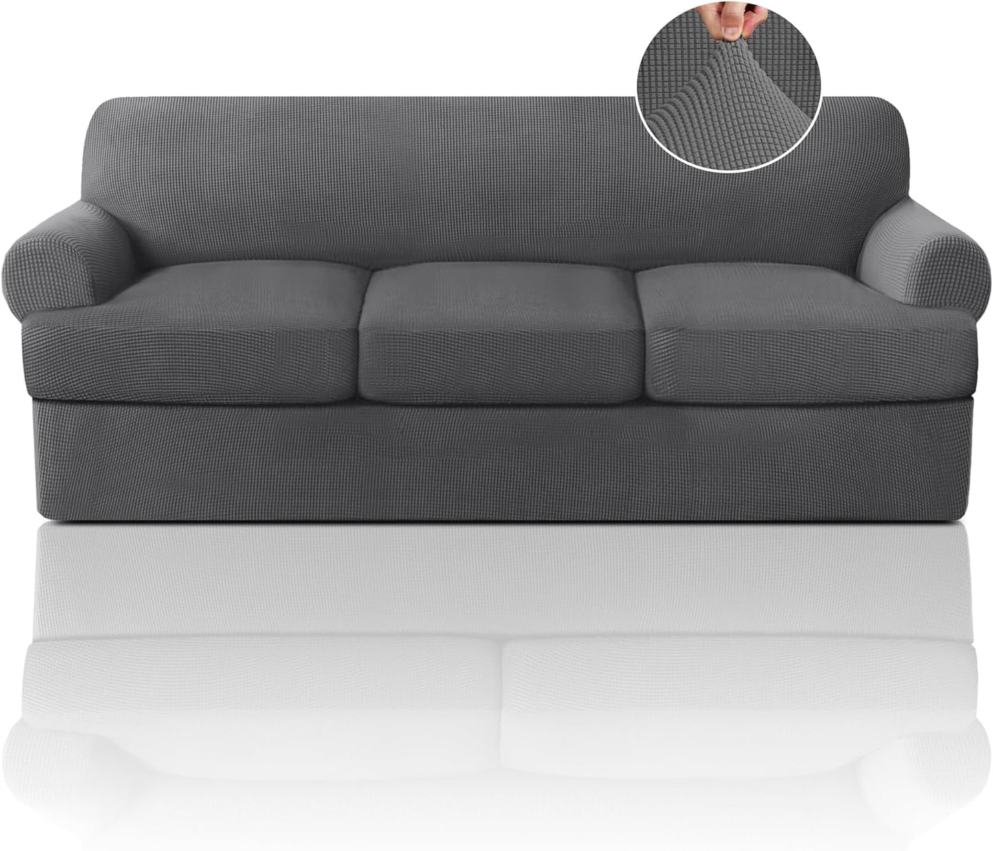 PrinceDeco T Cushion Sofa Slipcover 4 Pieces Sofa Covers for T Cushion Couch Soft Sofa Slip Covers Furniture Protector with 3 Individual T Shape Seat Covers (72"-90"), Island Fossi