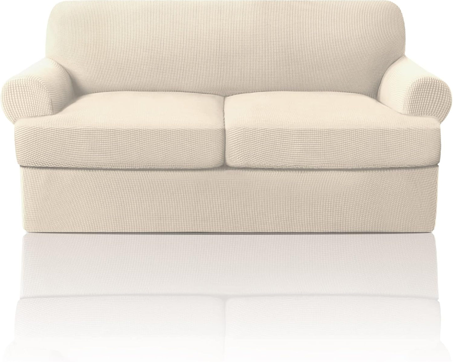 PrinceDeco T Cushion Sofa Slipcover 4 Pieces Sofa Covers for T Cushion Couch Soft Sofa Slip Covers Furniture Protector with 3 Individual T Shape Seat Covers (72"-90"), Island Fossi