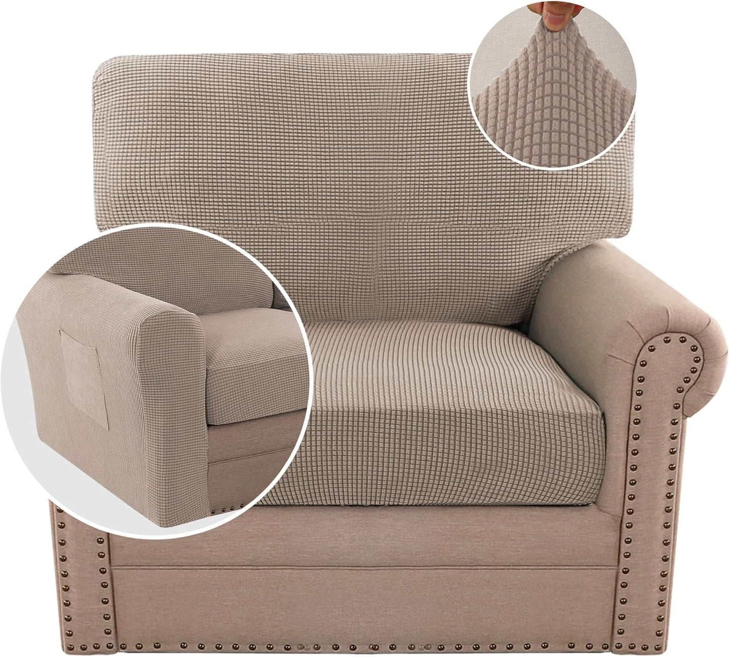 H.VERSAILTEX Multi-Pieces Sofa Covers Stretch Couch Covers Form Fitted Seats and Back Cushions Covers (3 Seat Covers Plus 3 Back Cusion Covers, Bonus 2 Armrest Covers), Grey