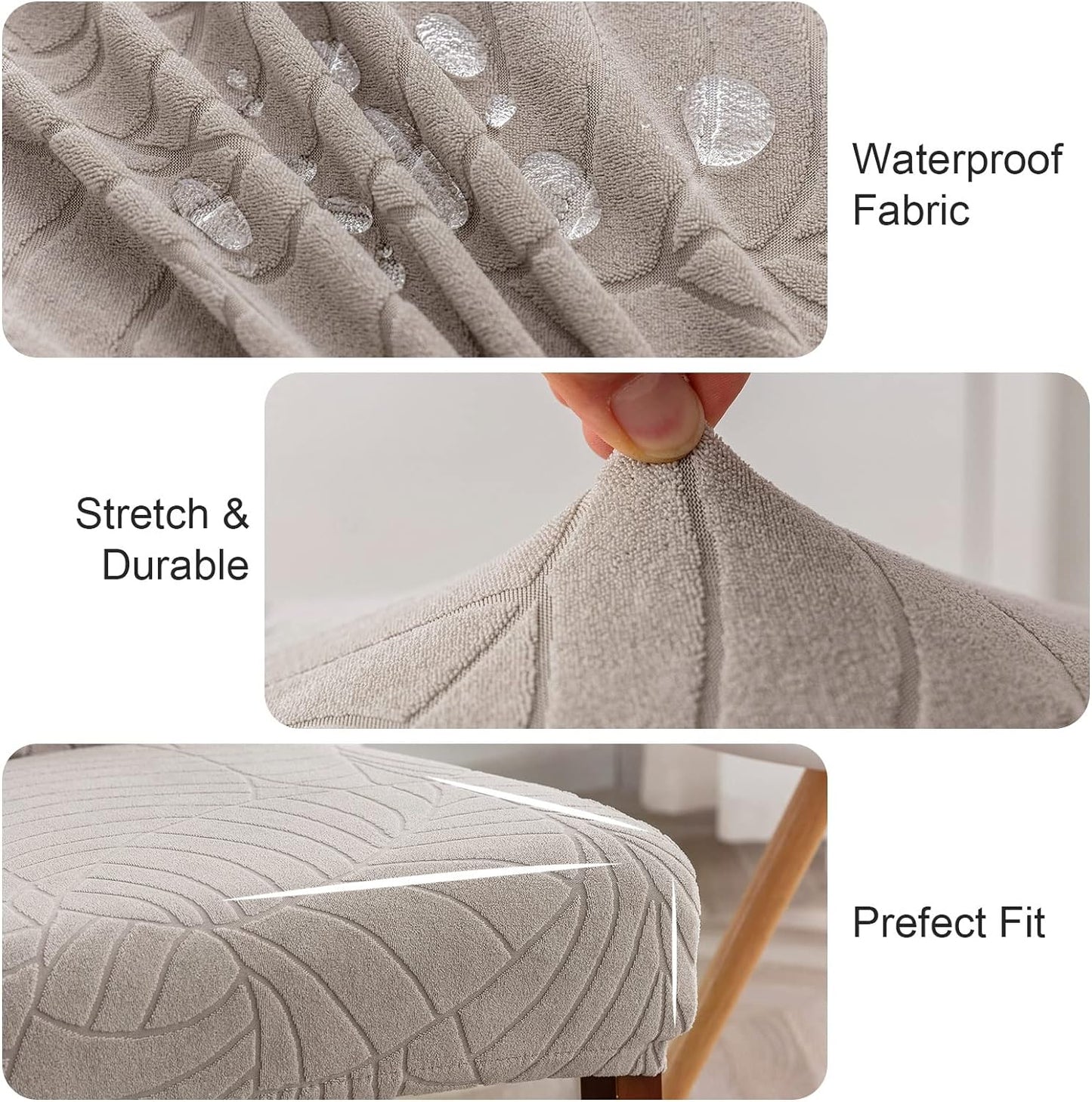 Genina Waterproof Chair Covers for Dining Room 6 Pack, Stretch Jacquard Dining Chair Cover Removable Washable Chair Protectors Cover for Kitchen, Home (Leaves-Warm Gray, 6 PCS)