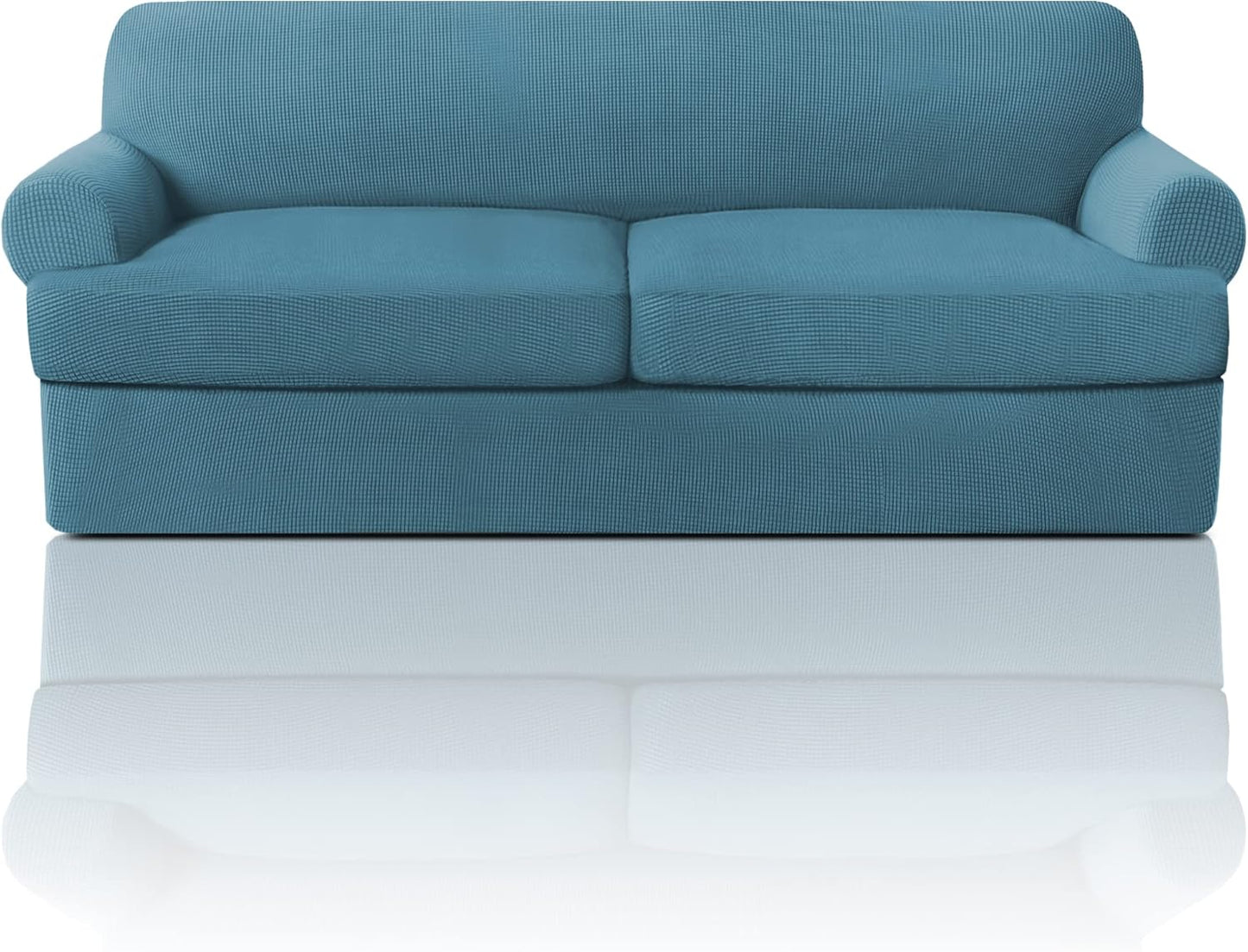 PrinceDeco T Cushion Sofa Slipcover 4 Pieces Sofa Covers for T Cushion Couch Soft Sofa Slip Covers Furniture Protector with 3 Individual T Shape Seat Covers (72"-90"), Island Fossi