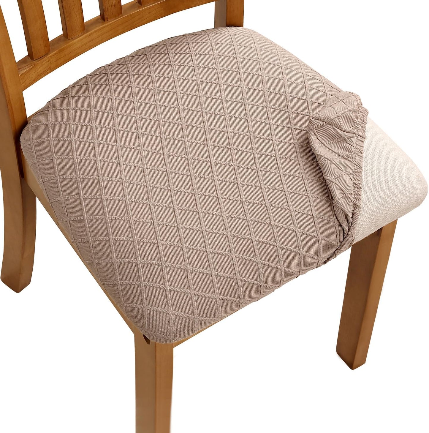 Stretch Chair Seat Covers 6 PCS, Removable Washable Dining Chair Covers Anti-Dust Dining Room Seat Cushion Slipcovers (6, Beige)