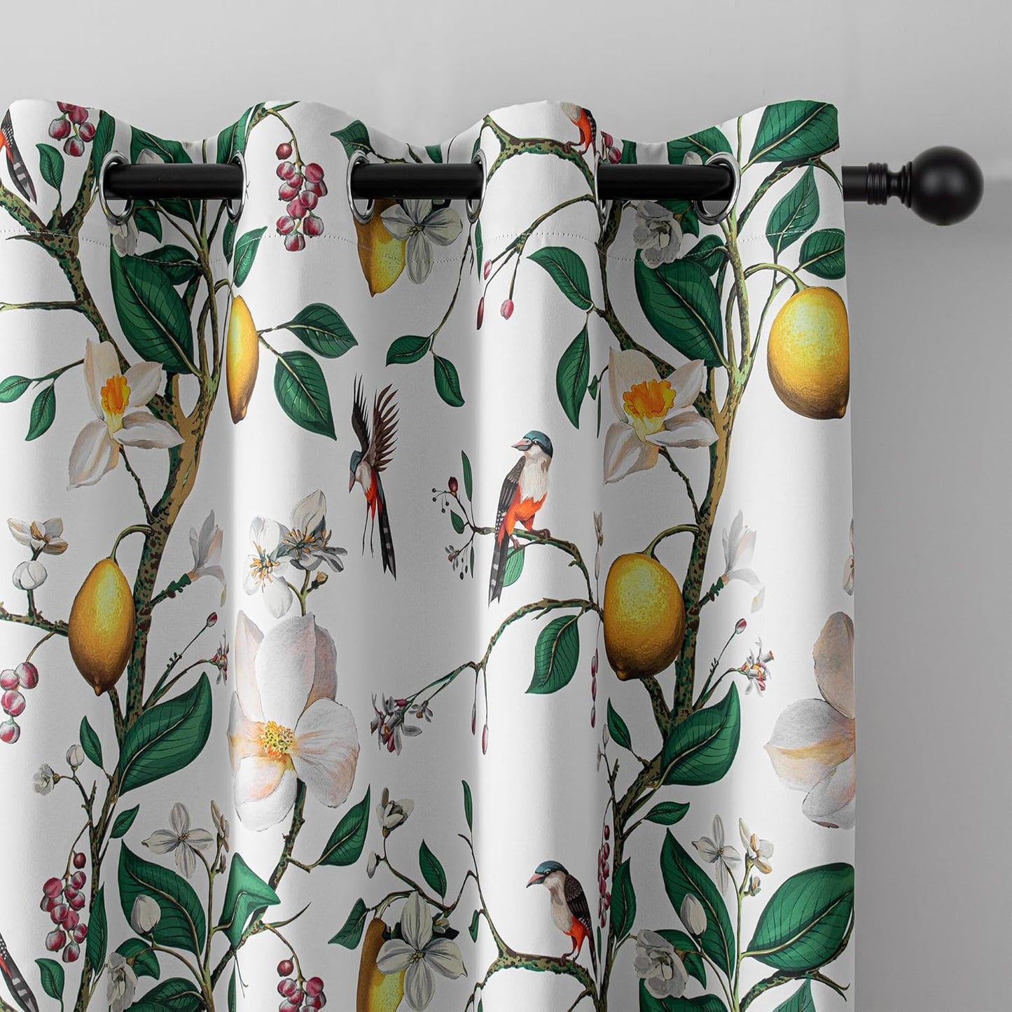 MYSKY HOME Floral Blackout Curtains 84 inch Long for Living Room Vintage French Country Grommet Lemon Hummingbird Patterned Room Darkening Thermal Drapes Bedroom Dining Room, 2 Pcs, 52", Sage Green